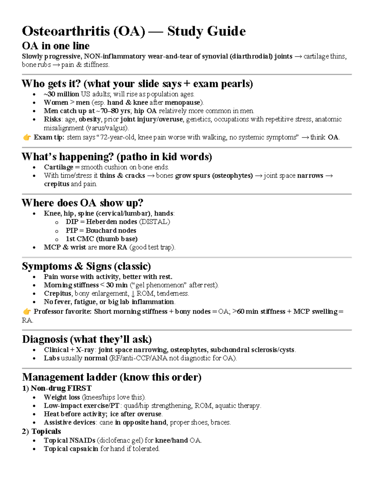 Osteoarthritis (OA) Study Guide: Key Concepts and Management Strategies ...