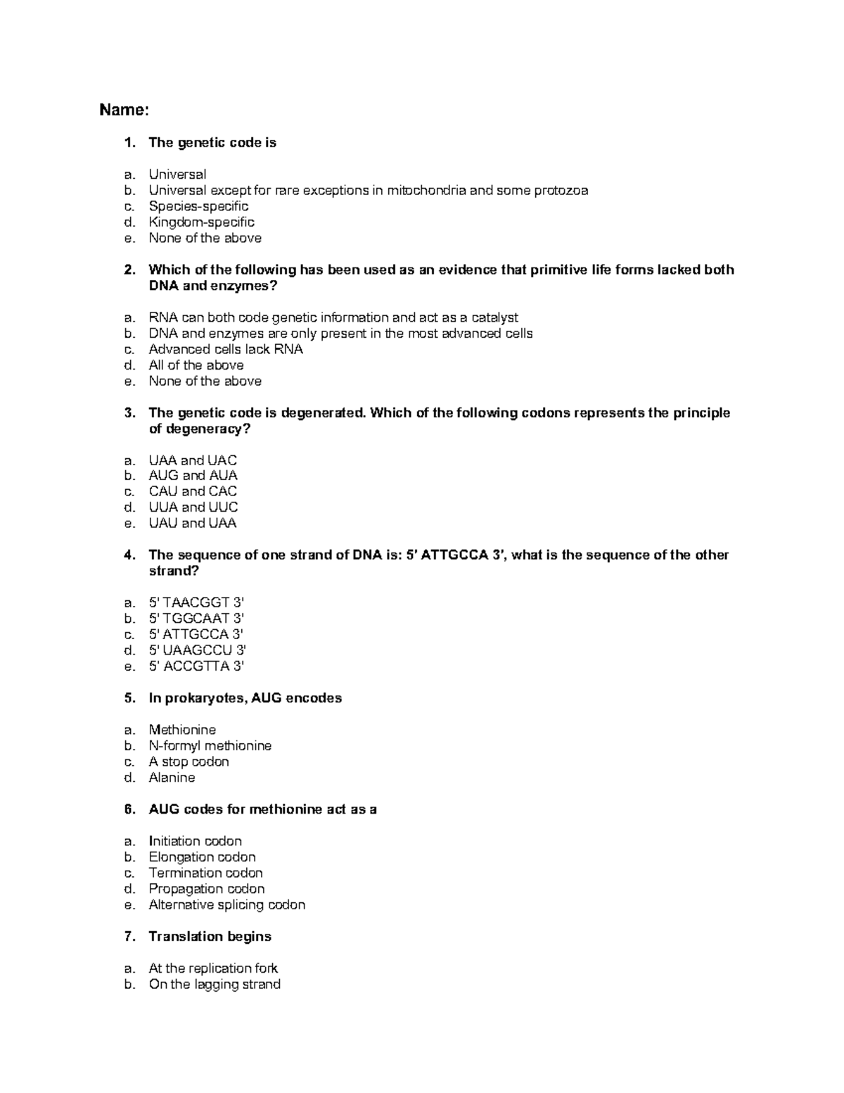 Genetics and Molecular Biology Quiz - Taller 3 Bioo - Studocu