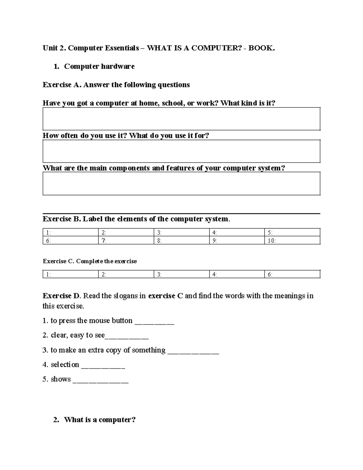 Unit 2: Computer Essentials - Understanding Computers and Their ...
