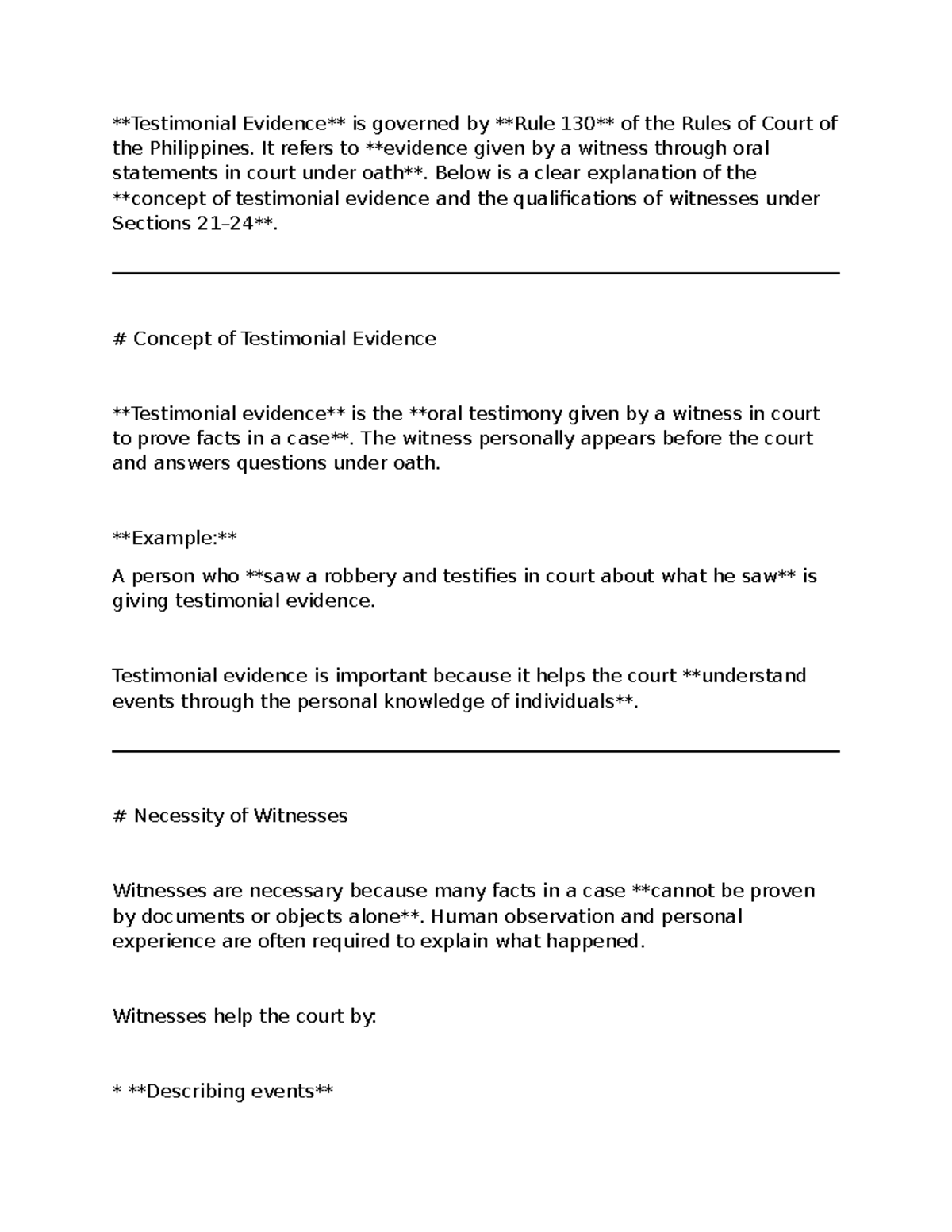 Module 6: Notes on Testimonial Evidence and Witness Qualifications ...