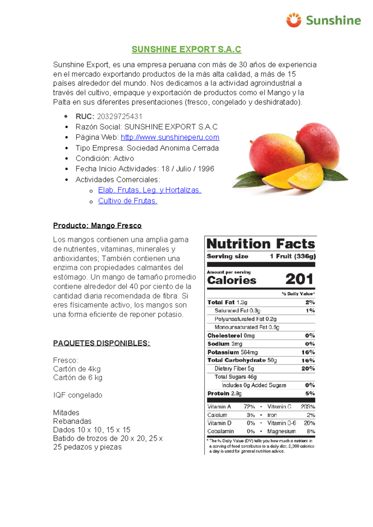 Exportación de Mango: Proceso y Logística de Sunshine Export S.A. - Studocu