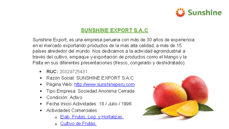 Exportación de Mango: Proceso y Logística de Sunshine Export S.A. - Studocu