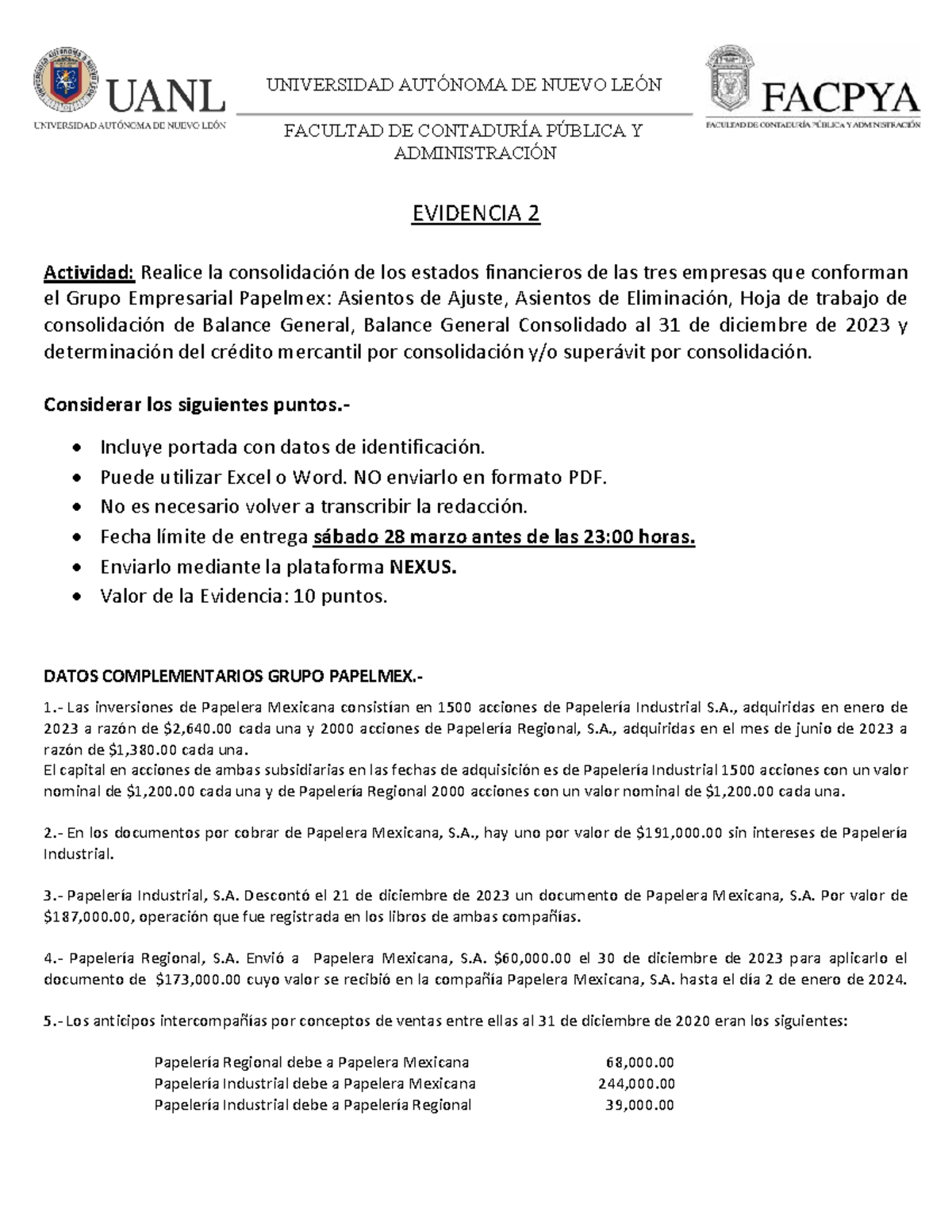 Evidencia 2 8C: Consolidación de Estados Financieros del Grupo Papelmex ...