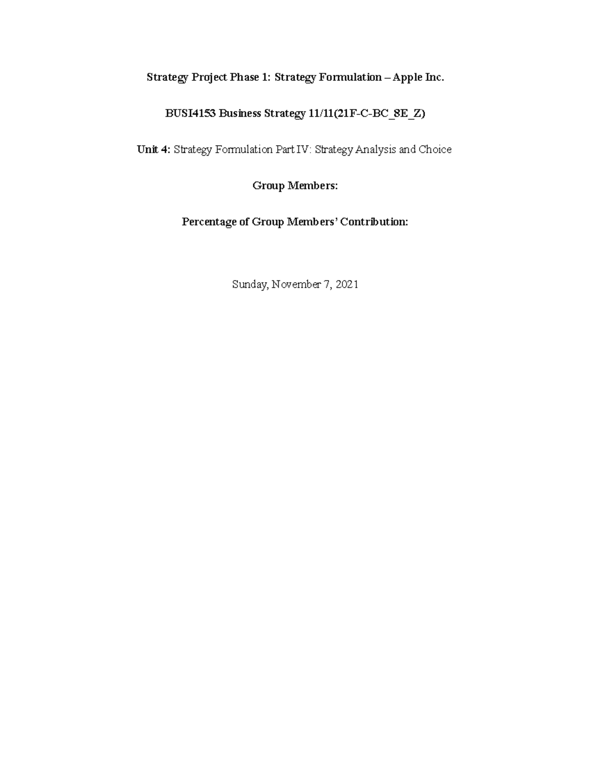 BUSI4153 Apple Inc. Strategy Formulation - Phase 1 Analysis Draft - Studocu