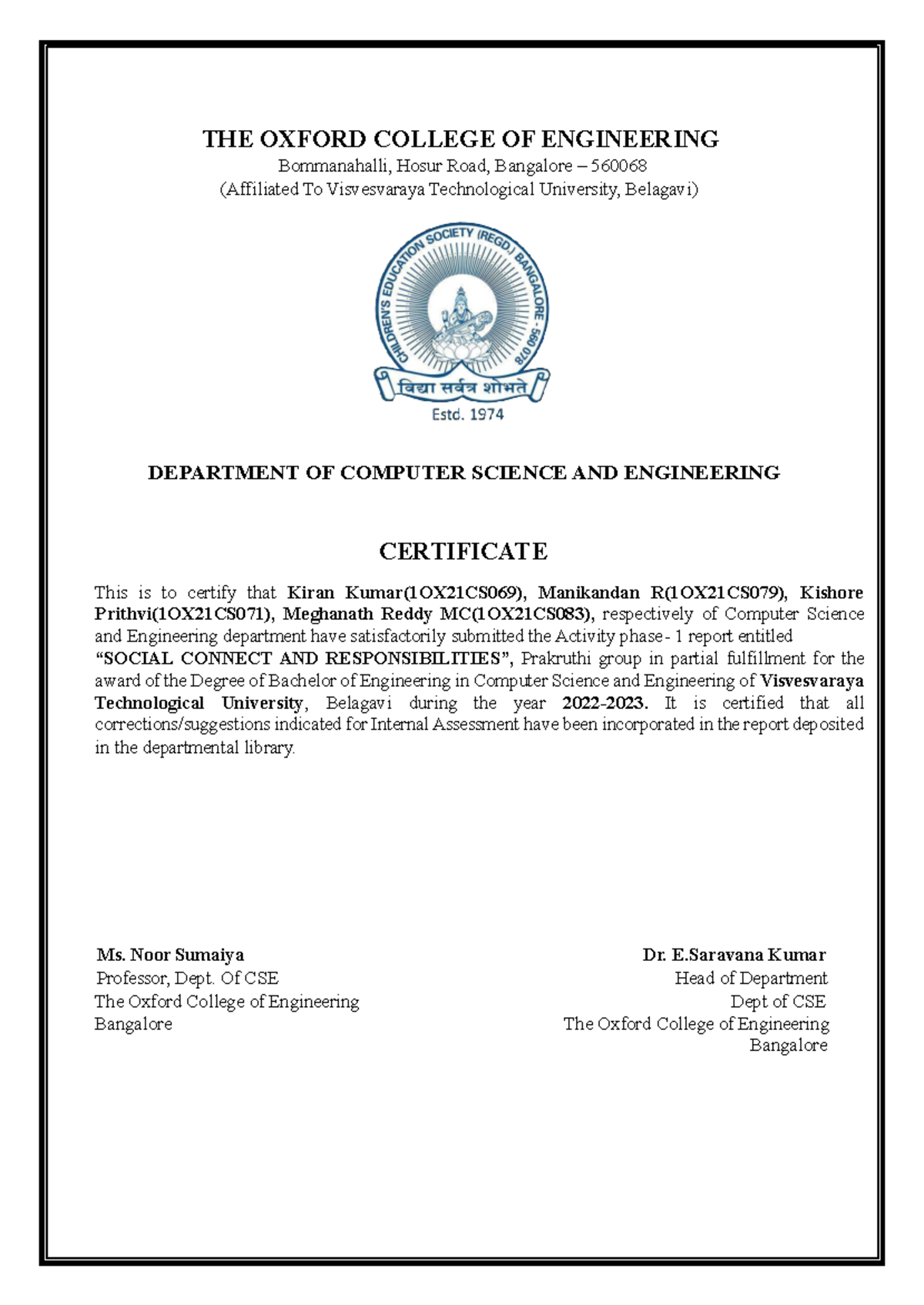 3 - Ntg - THE OXFORD COLLEGE OF ENGINEERING Bommanahalli, Hosur Road ...