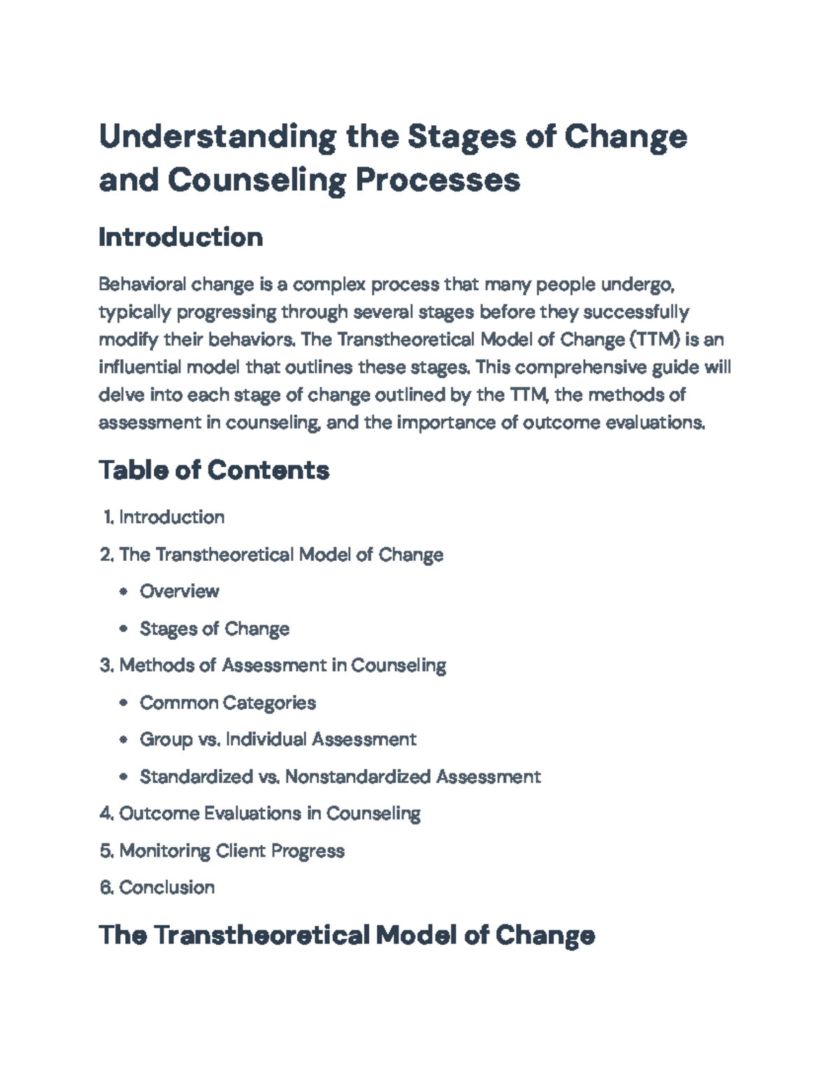 Understanding the Stages of Change: A Guide on TTM in Counseling ...