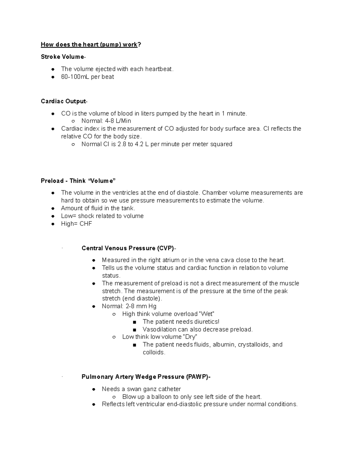 ICU Prep Sheet - Hemodynamic Monitioring - How does the heart (pump ...