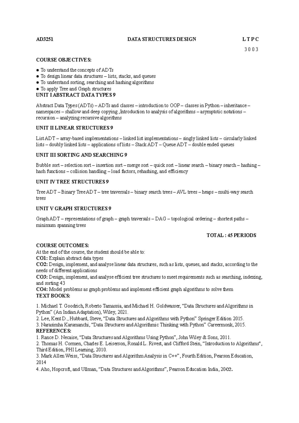 AD3251- DATA Structures Design Syllabus - AD3251 DATA STRUCTURES DESIGN ...