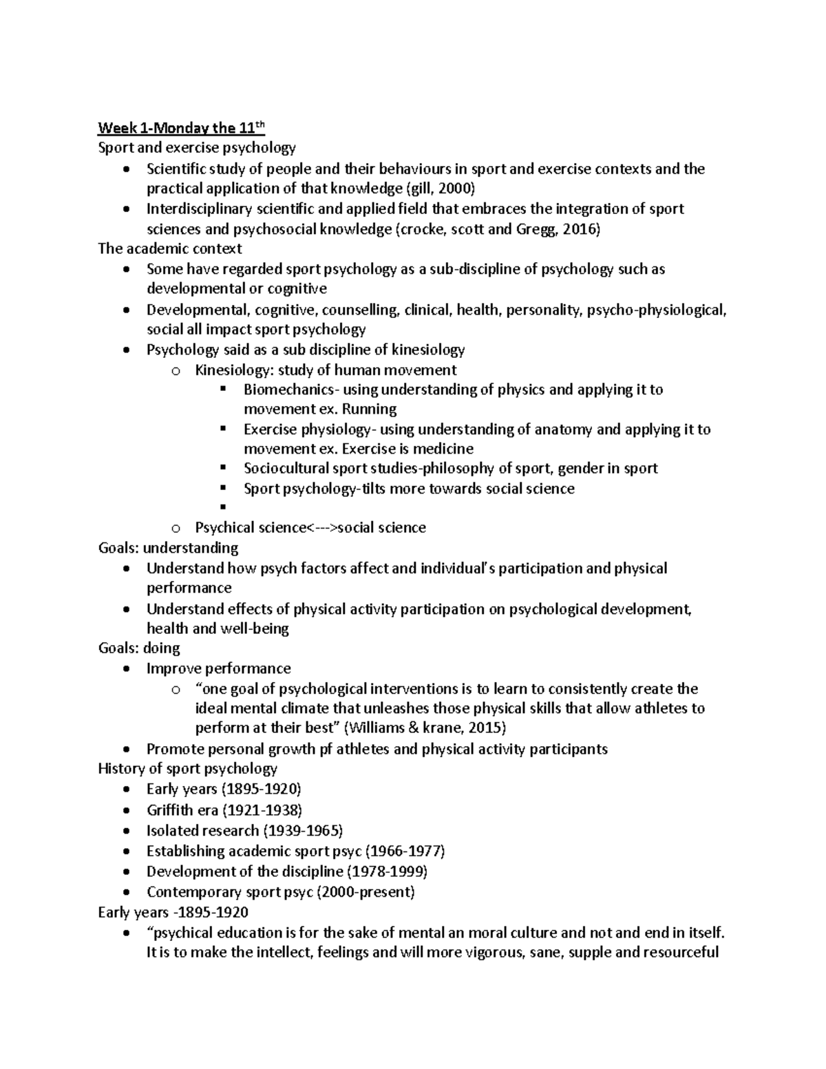 PSYC 3301 - Week 1 Lecture: Introduction to Sport Psychology - Document Preview