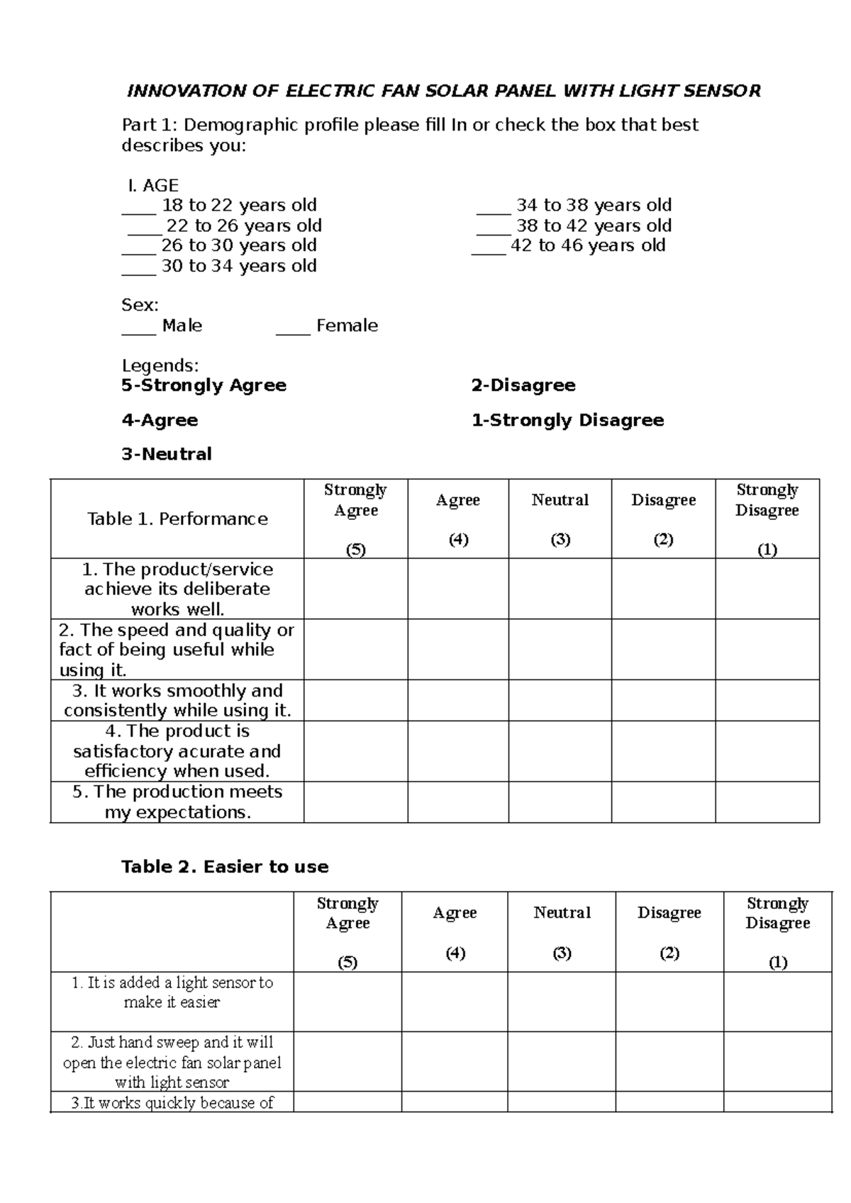 EIM Group 1: Questionnaire on Solar Panel Electric Fan Innovation - Studocu