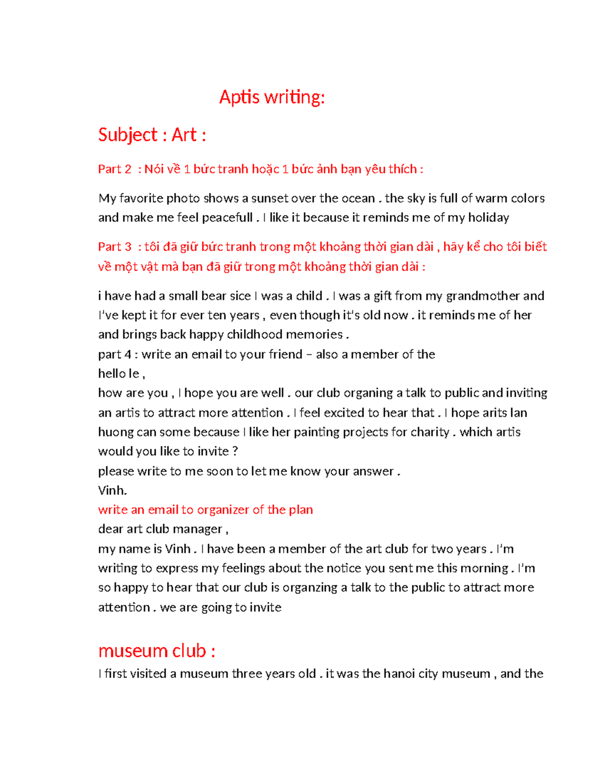 Aptis Writing: Art Club Communication & Personal Reflections - Studocu