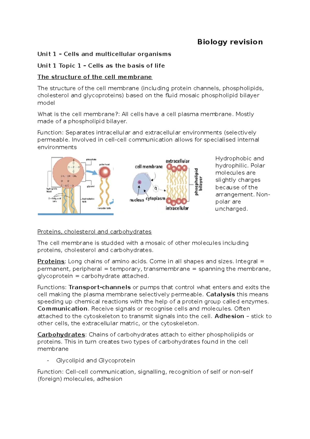 Science module 2 notes - Every organism (living thing) is made up of ...