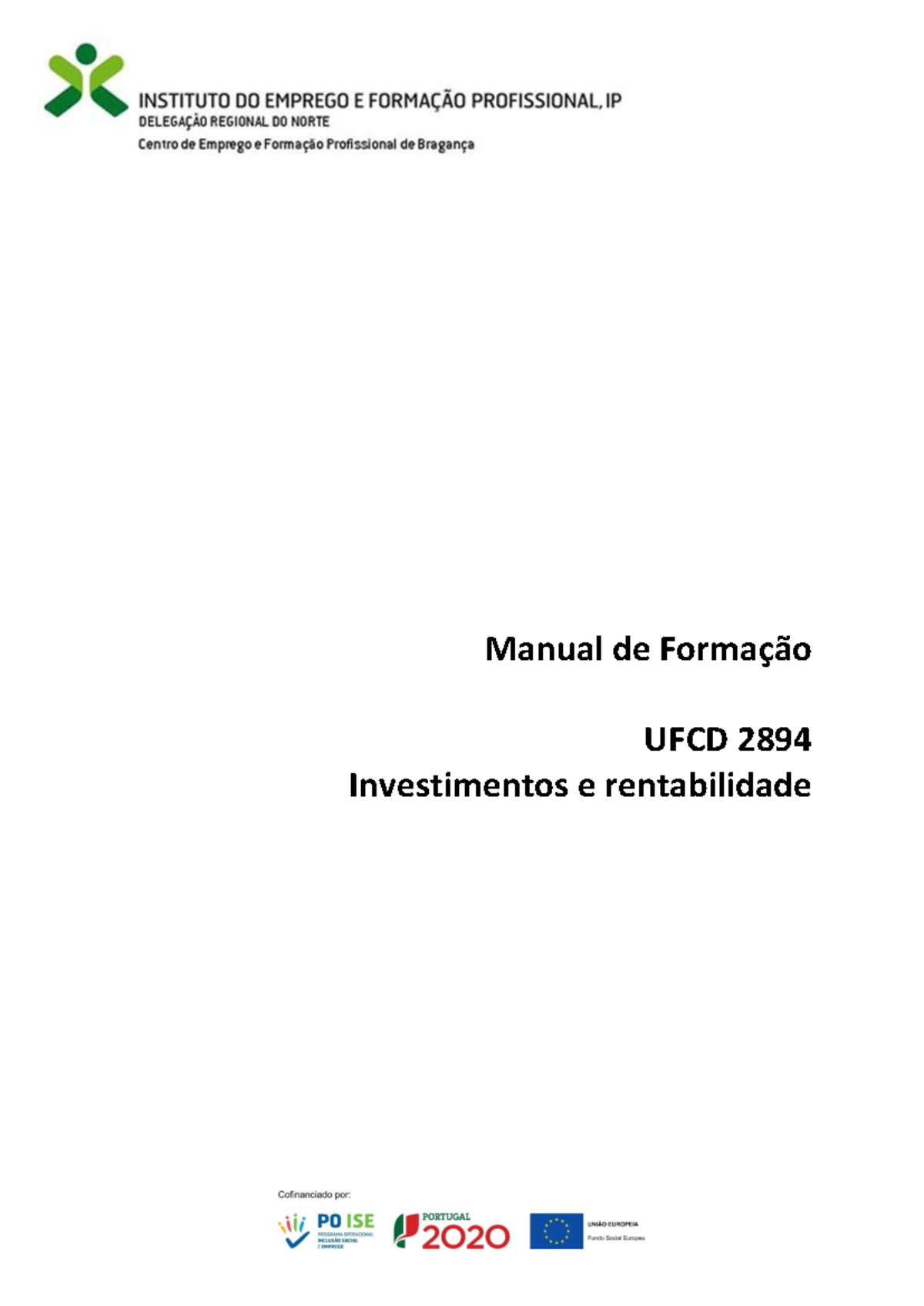 Manual de UFCD 2894: Investimentos e Rentabilidade Agrícola - Studocu