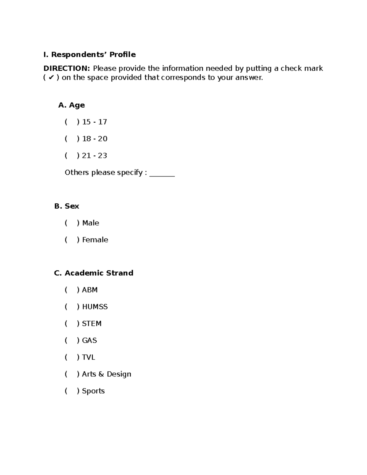 Questionnaire on Awareness and Perception of BSOA Program - Studocu