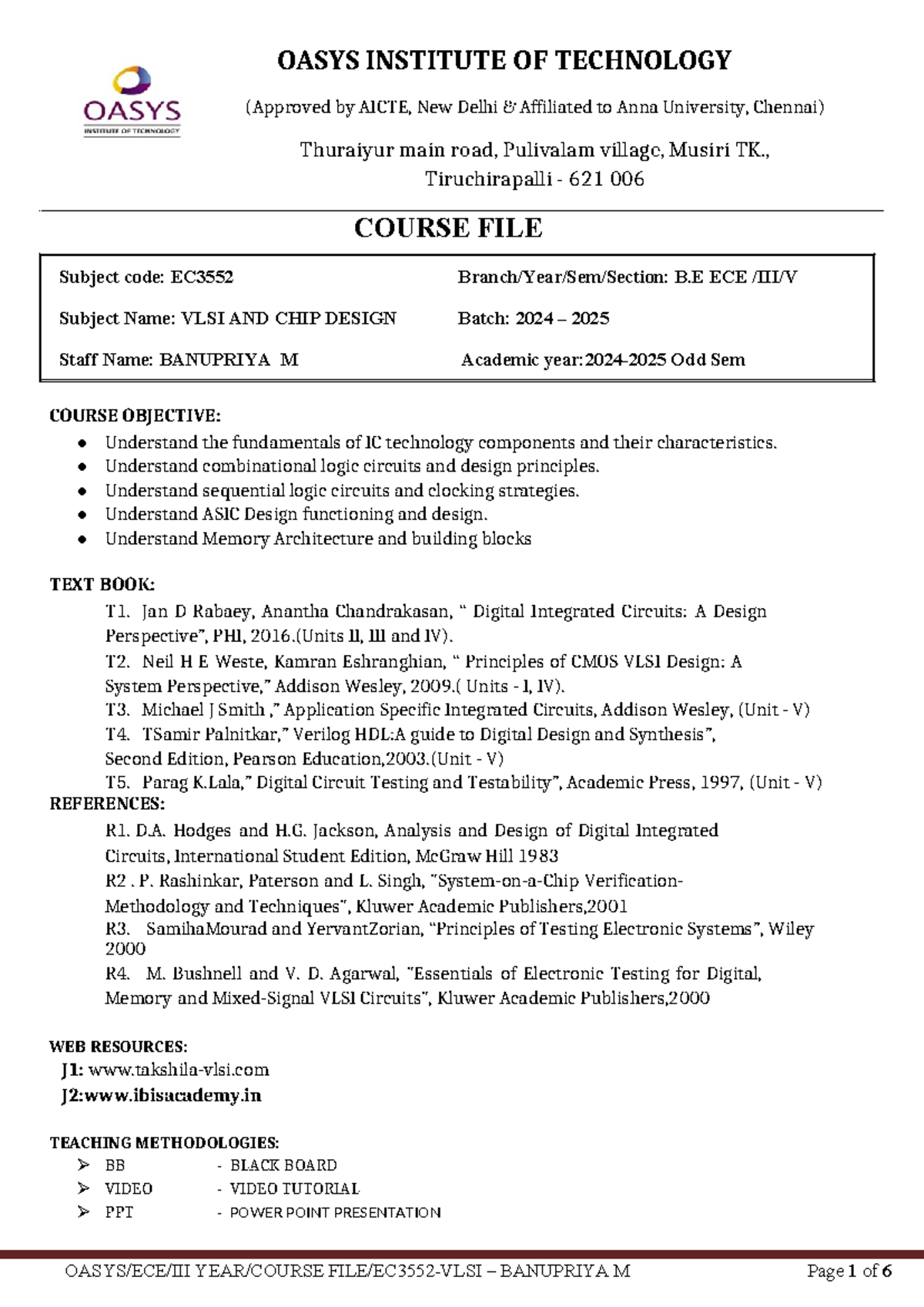 EC3552 - Lesson Plan for VLSI and Chip Design - Studocu