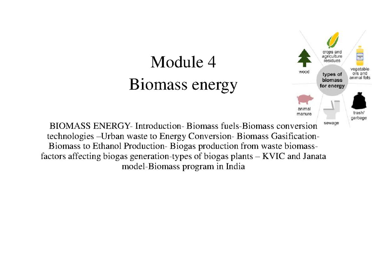 RES-Module 4: Biomass Energy Conversion Technologies and Applications ...