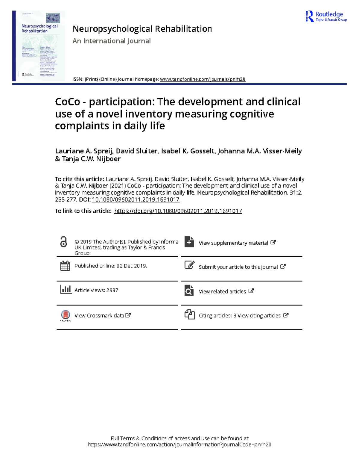 CoCo-P Inventory: Measuring Cognitive Complaints in Daily Life ...
