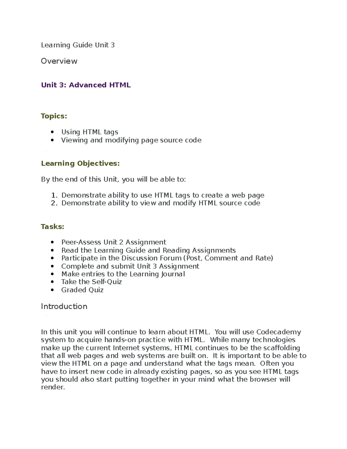 Learning Guide Unit 3: Advanced HTML Concepts and Tasks - Studocu