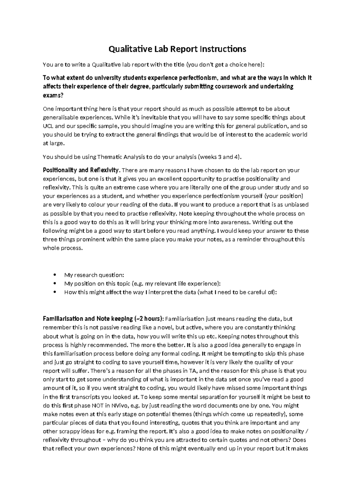Qualitative Lab Report: Exploring Perfectionism in University Students ...