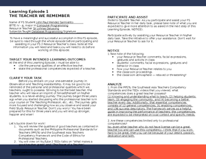 Learning Episode 13 - FS 2 - Learning Episode 13 ASSESSING FOR, AS and ...