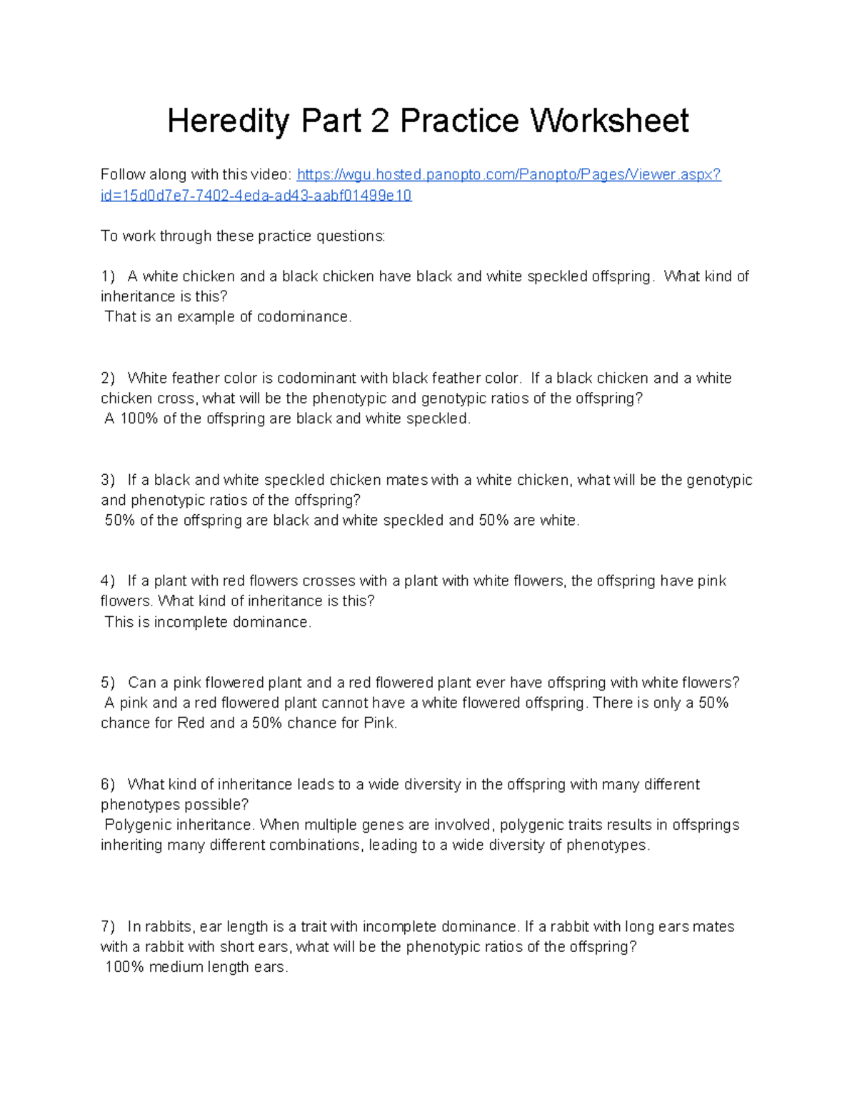 Heredity Part 2 Practice Worksheet - Heredity Part 2 Practice Worksheet ...