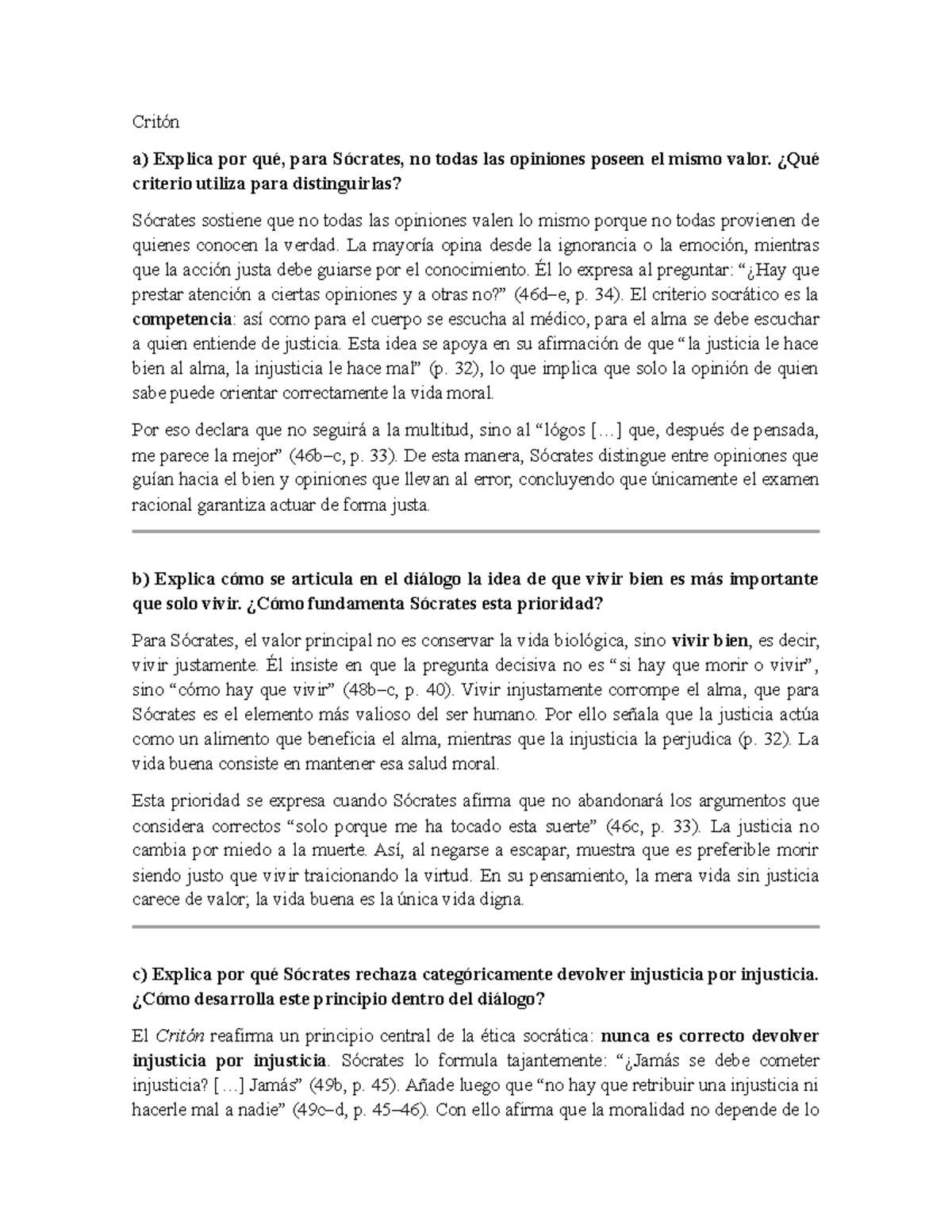 Critón - Apuntes sobre la Ética Socrática y la Justicia - Studocu