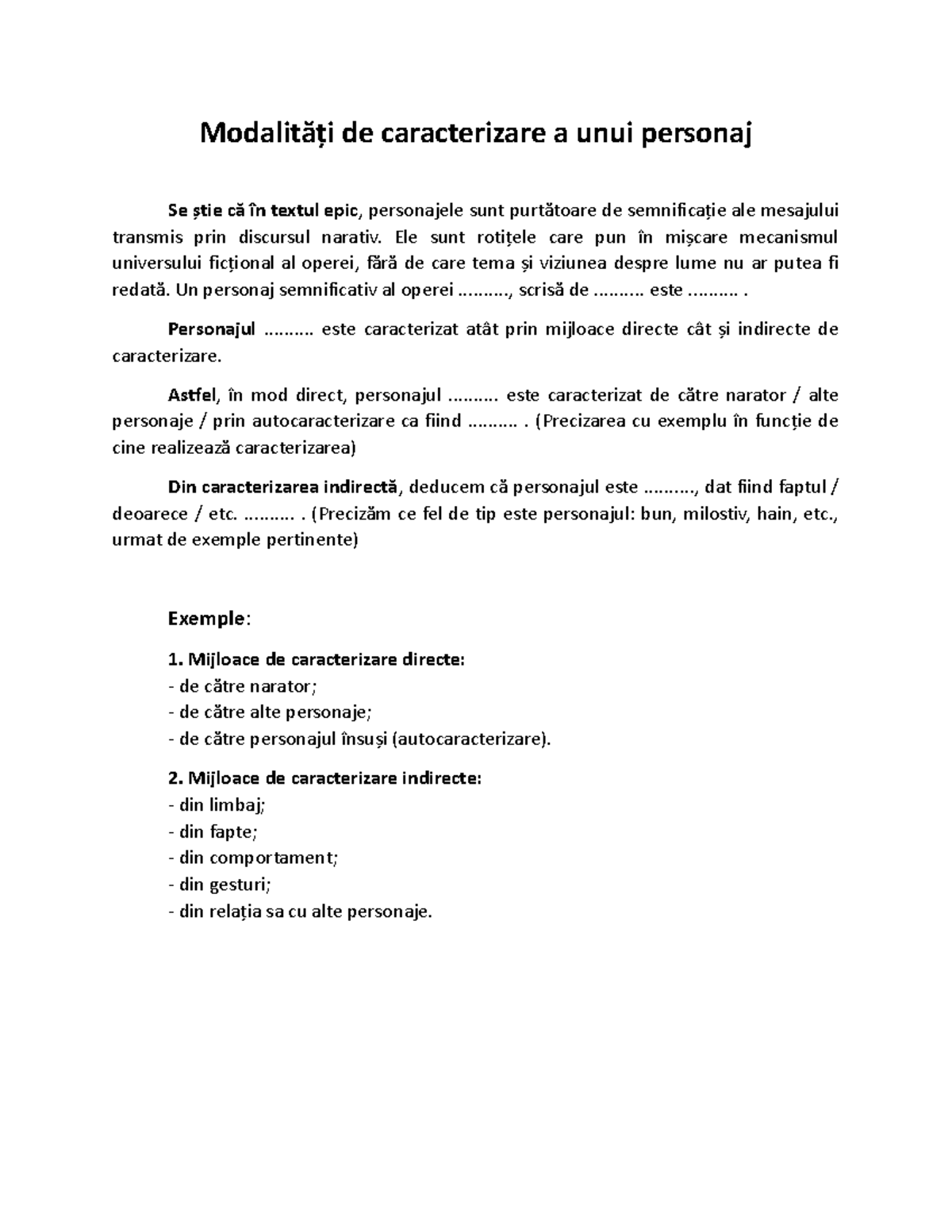 Scheme - Caracterizarea Personajelor și Perspectivele Narative - Studocu