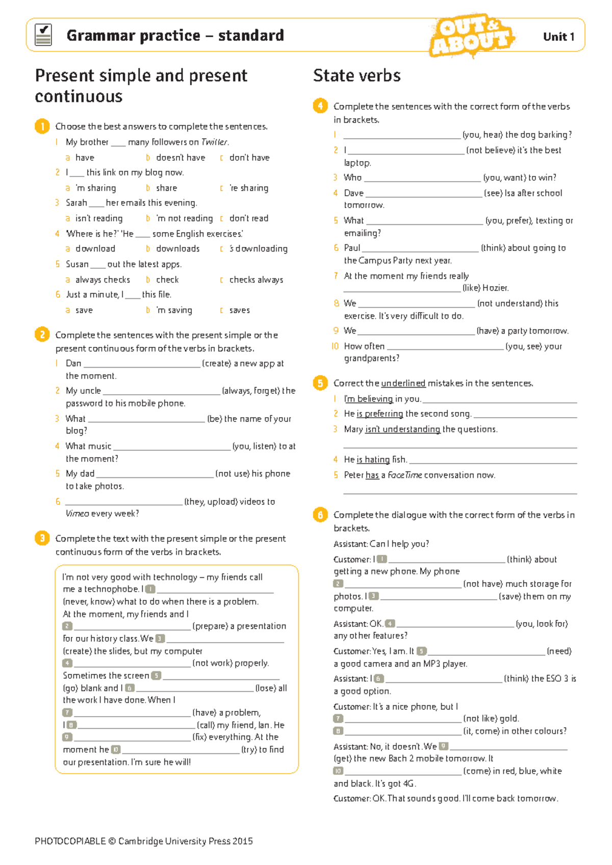 Unit 1 Grammar Practice - Standard: Present Simple & Continuous - Studocu