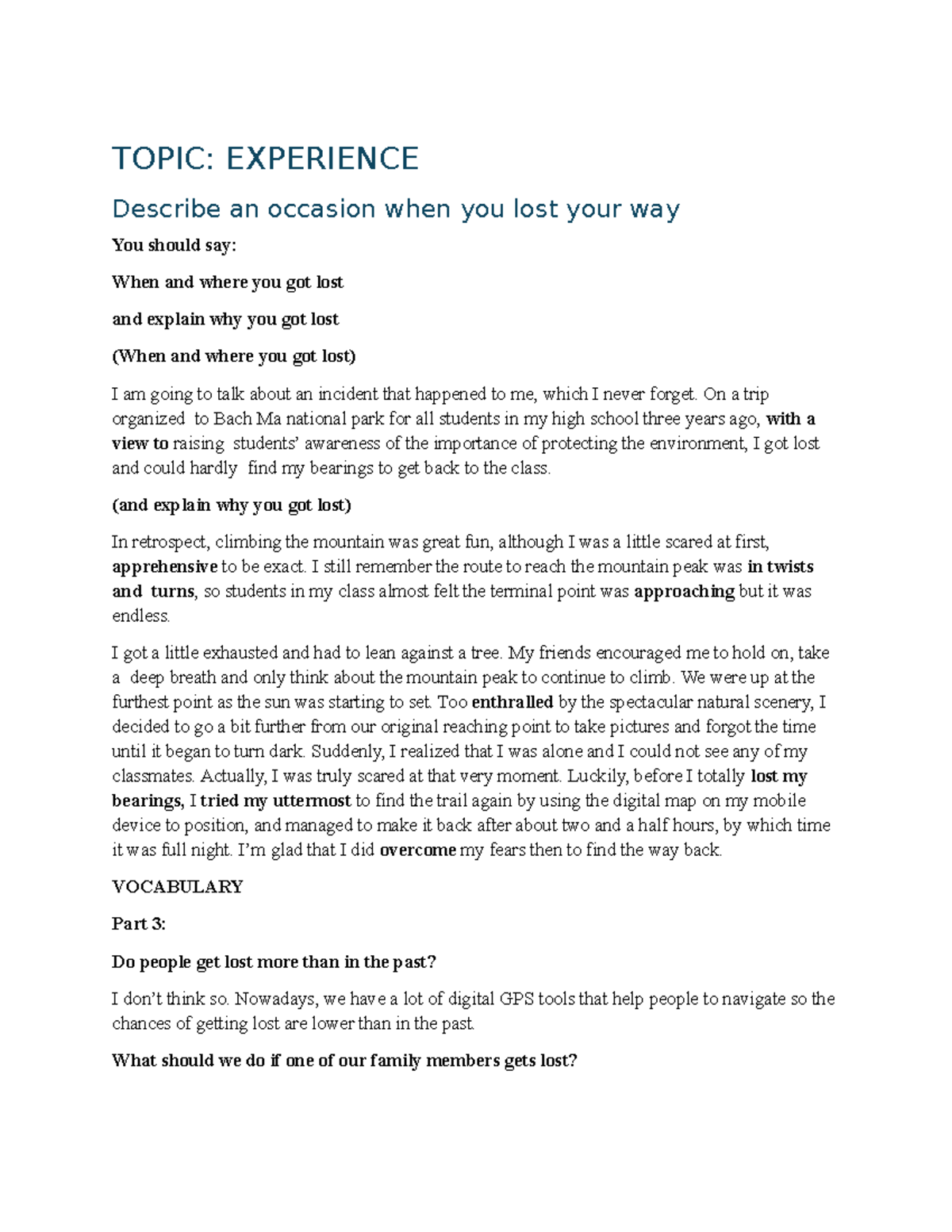 Experience of Getting Lost in Bach Ma National Park - Speaking Topic ...