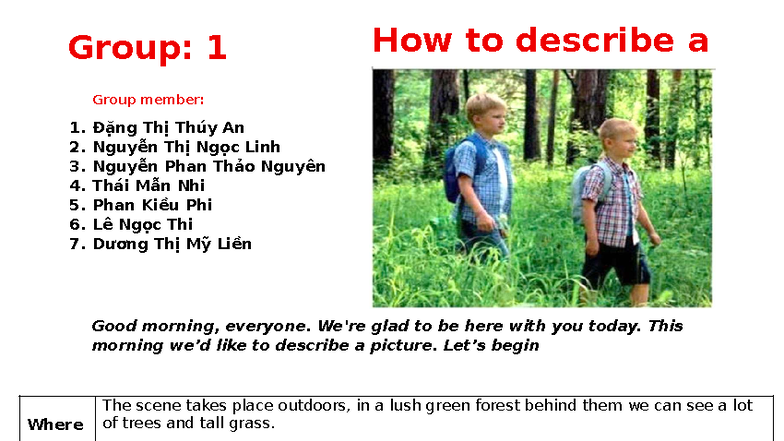 Group 1 - How to Describe a Picture Presentation - Studocu