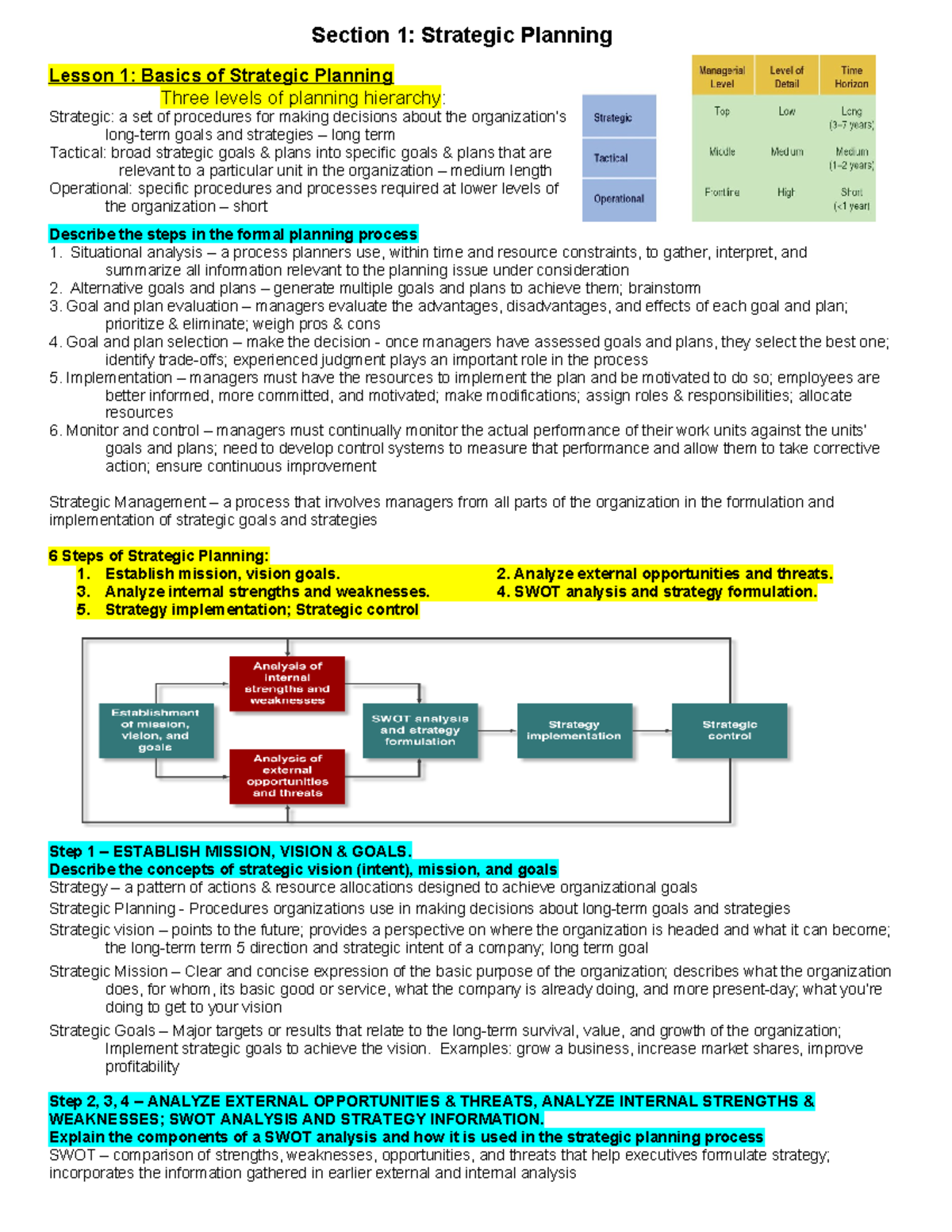 Strategic Planning & TQM: Key Concepts and Processes (BUS 101) - Studocu