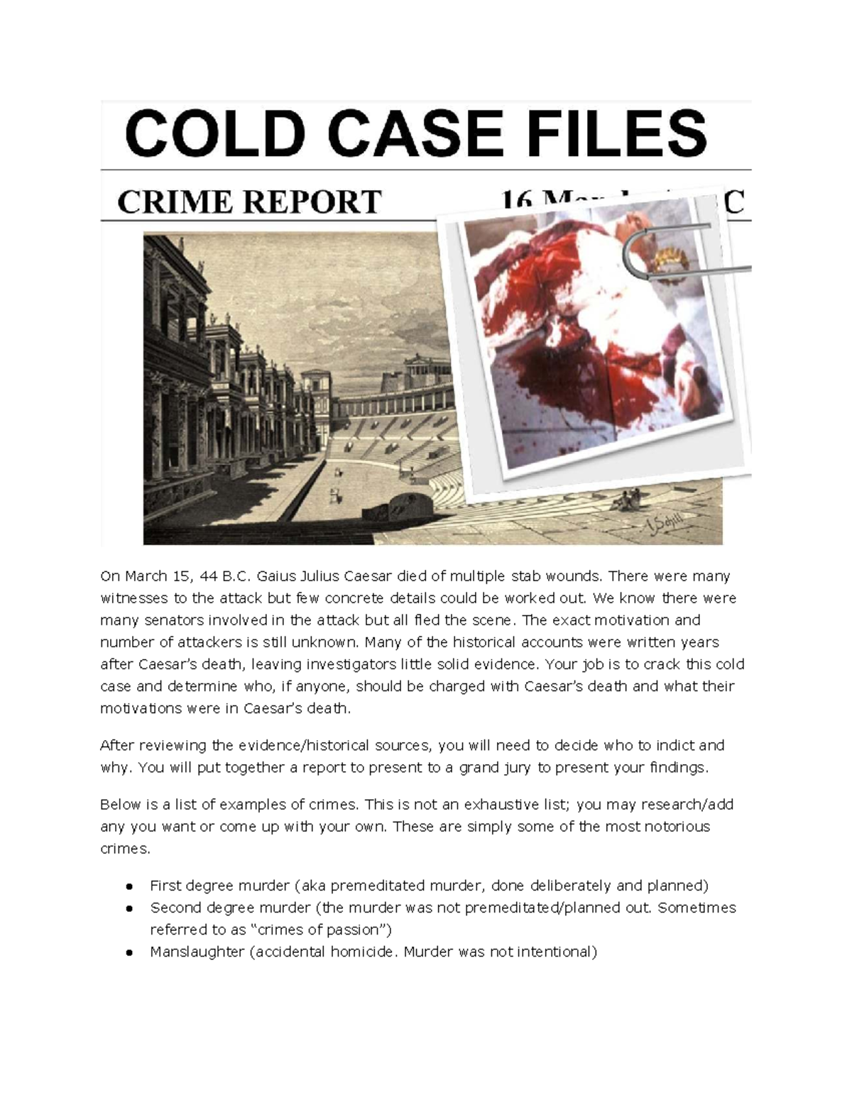CJS 101: Cold Case Investigation of Julius Caesar's Assassination - Studocu