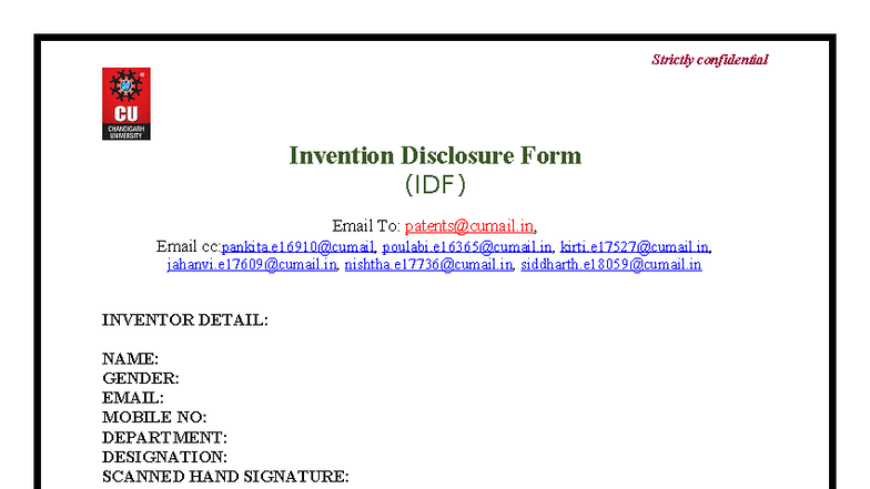 Invention Disclosure Form (IDF) - Updated Version - Studocu