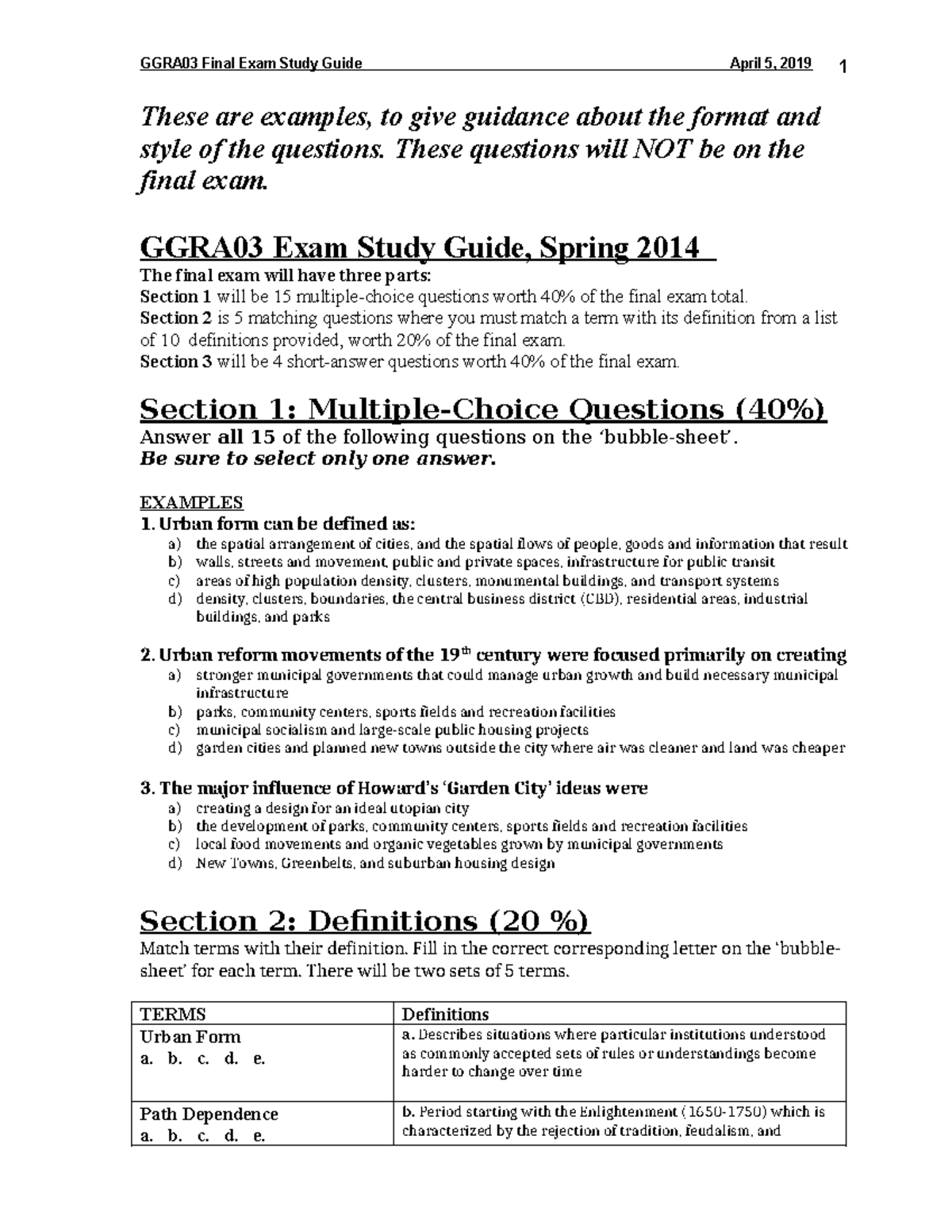 2019 GGRA03 Final Exam Study Guide: Format & Sample Questions - Studocu
