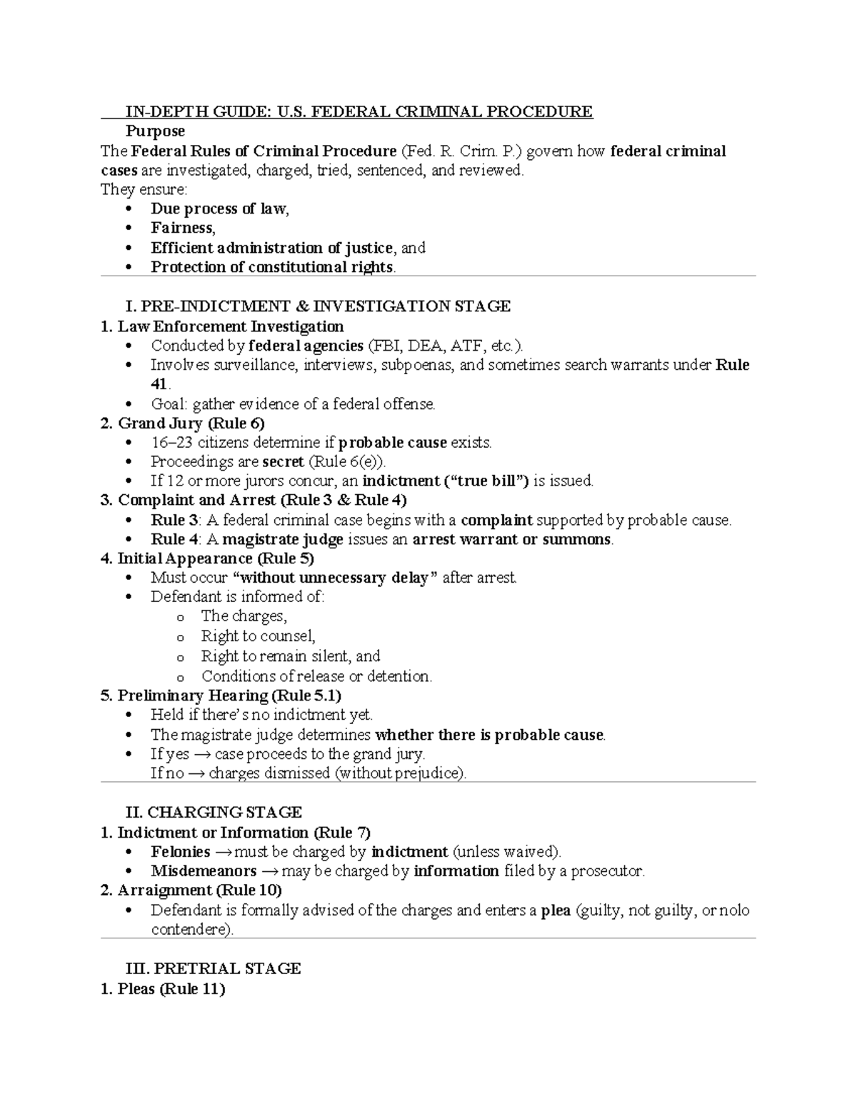U.S. Federal Criminal Procedure Guide: Key Rules & Stages - Studocu