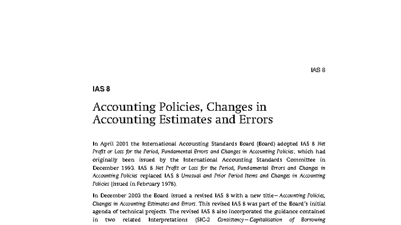 IAS 8 Accounting Policies, Changes in Estimates & Errors Overview - Studocu