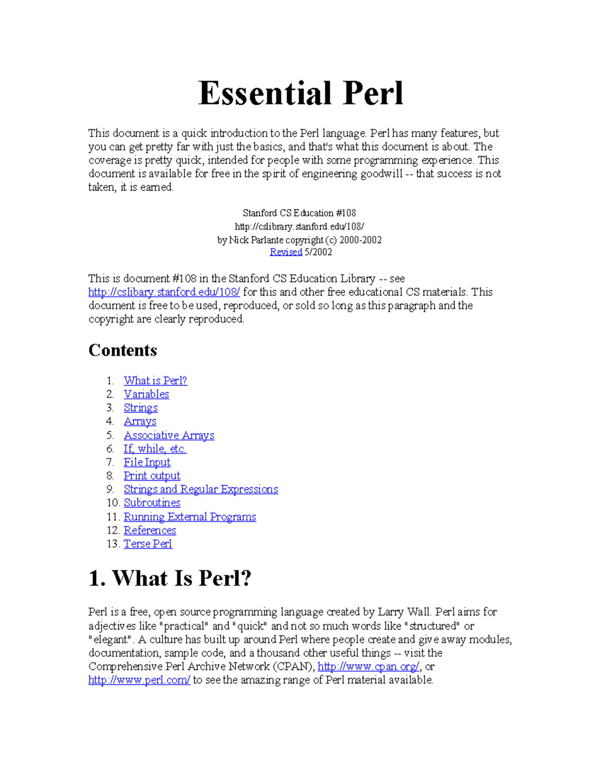 Stanford CS101: Essential Perl Programming Guide - Studocu