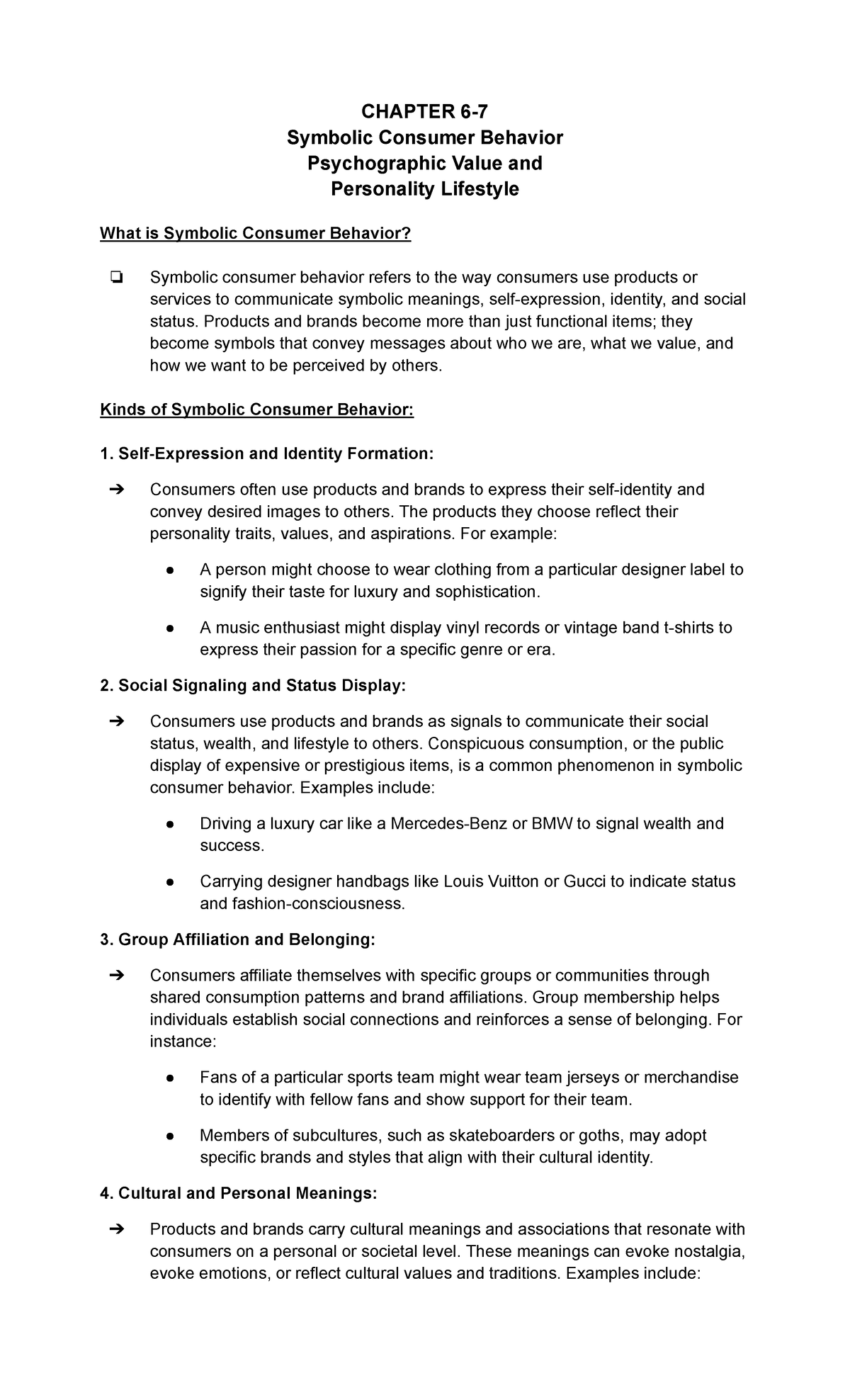 Chapter 6 to 13 Consumer Behavior - CHAPTER 6- Symbolic Consumer ...
