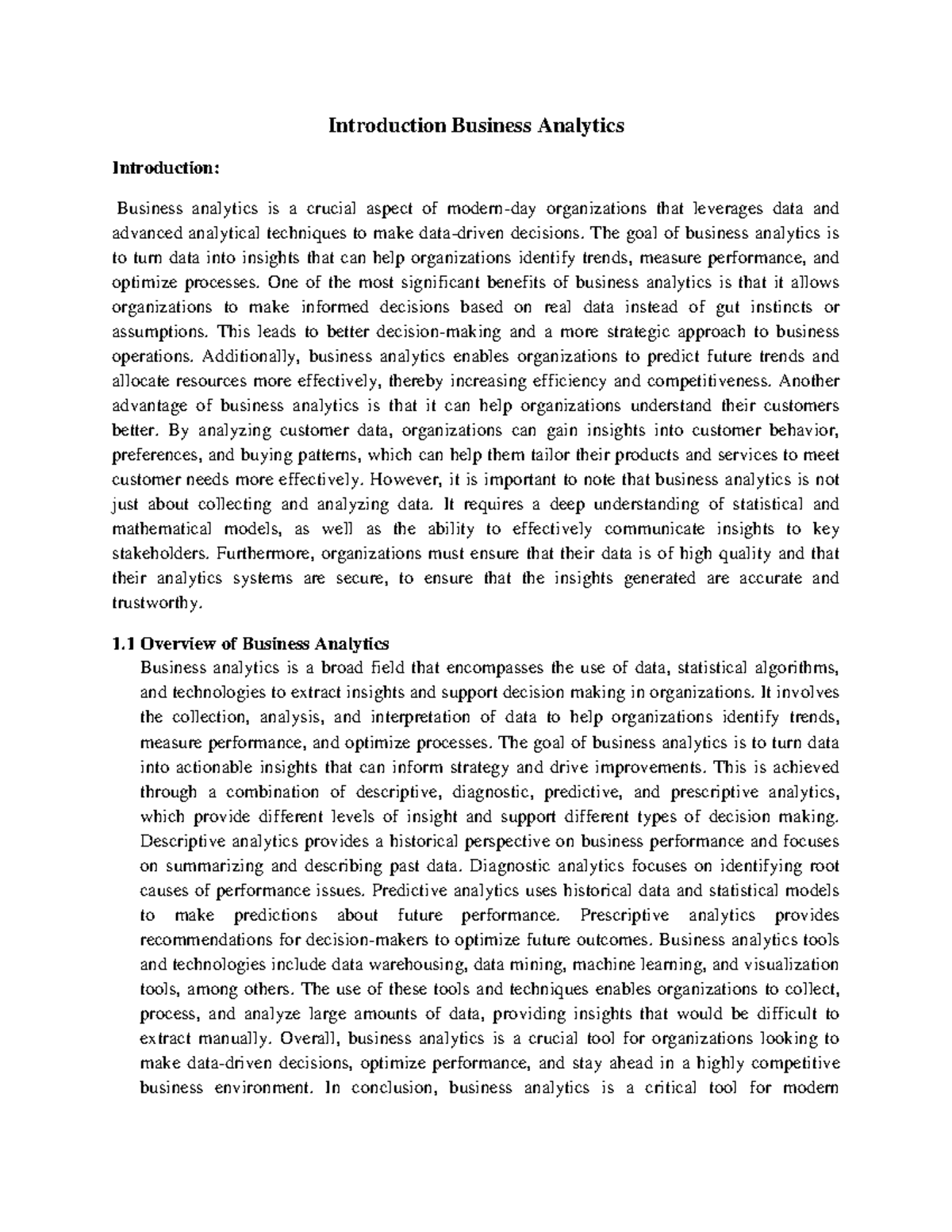 Unit 1 BA Intro - Business Analytics Study Notes - Studocu