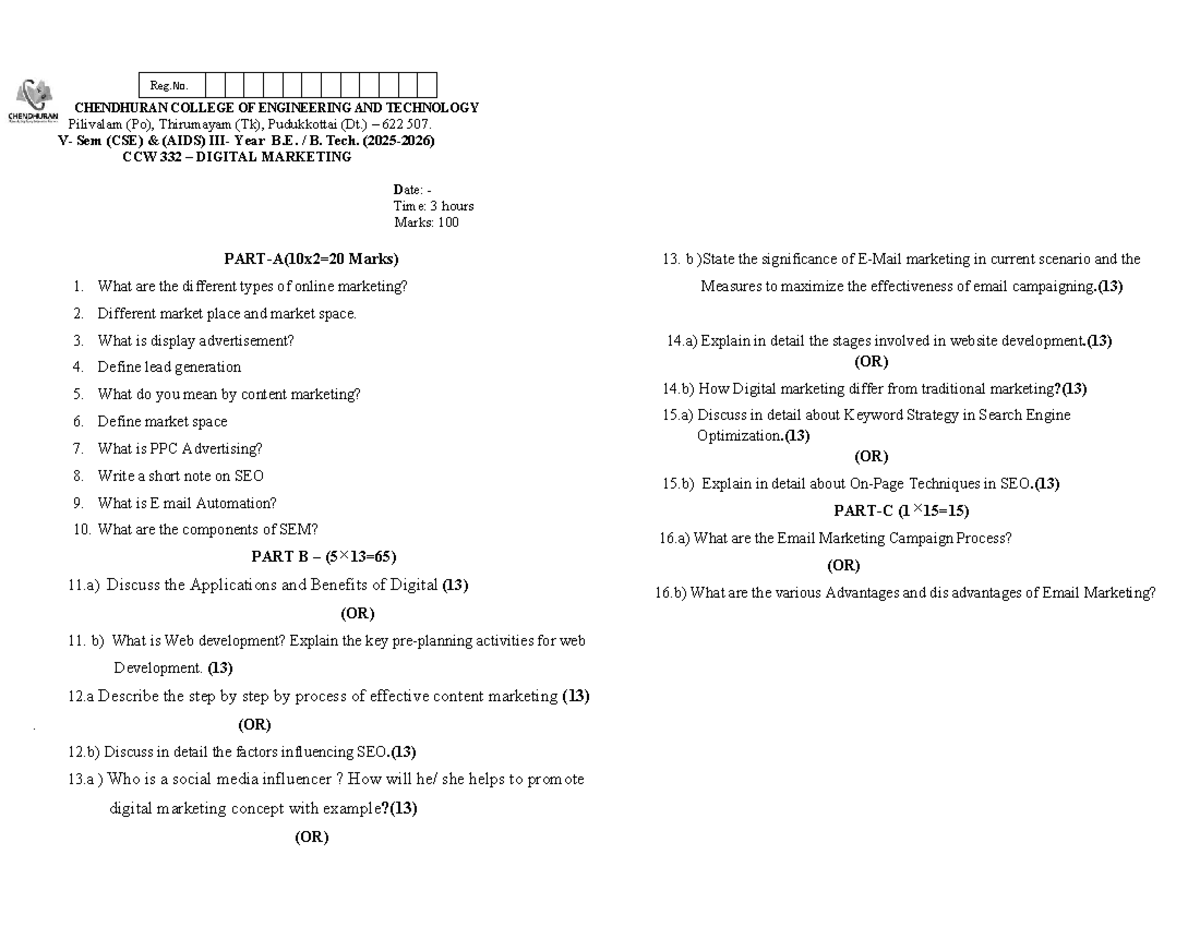 CCW 332 Final Exam Study Notes: Digital Marketing Concepts - Studocu