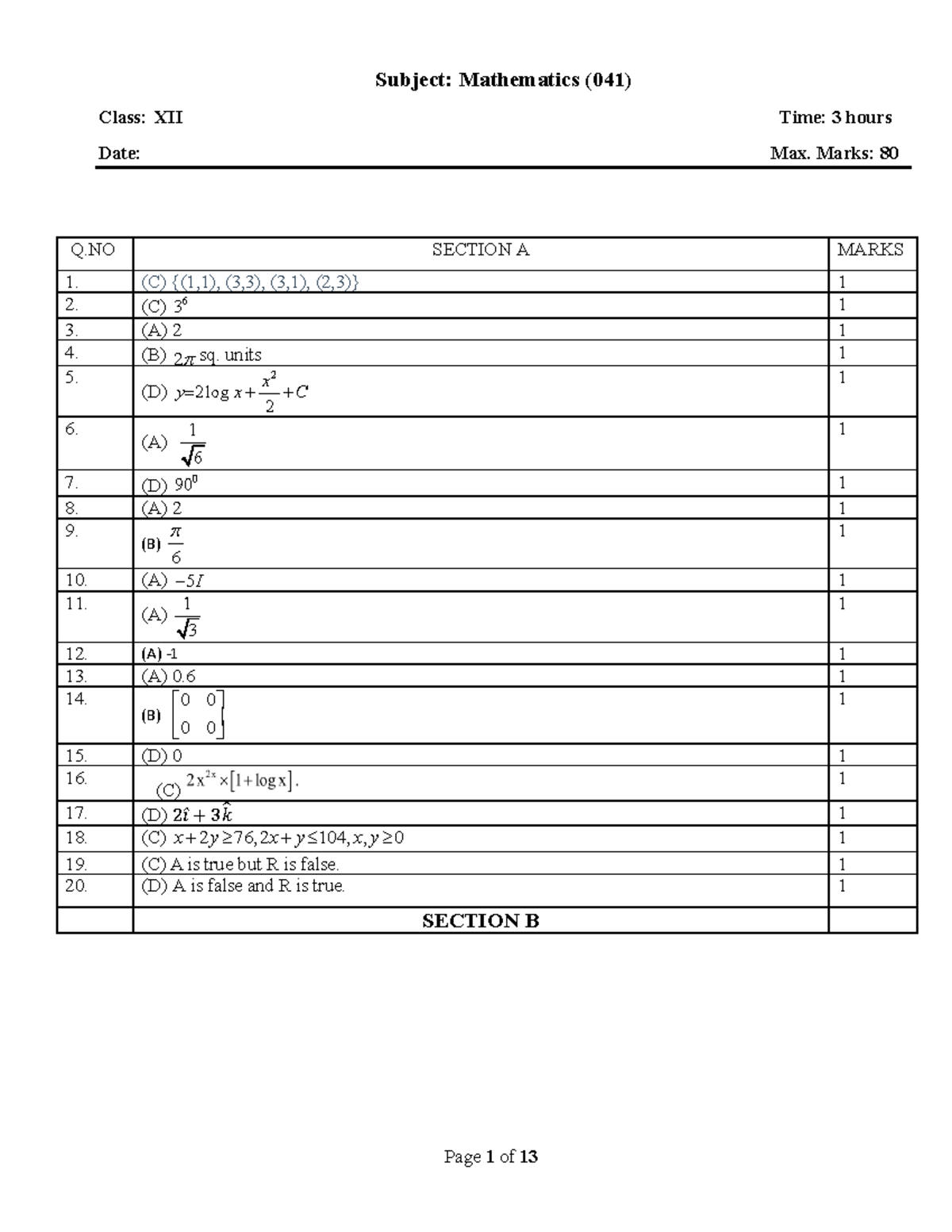 CBSE Mathematics (041) Class XII Evaluation Scheme and Exam Format ...