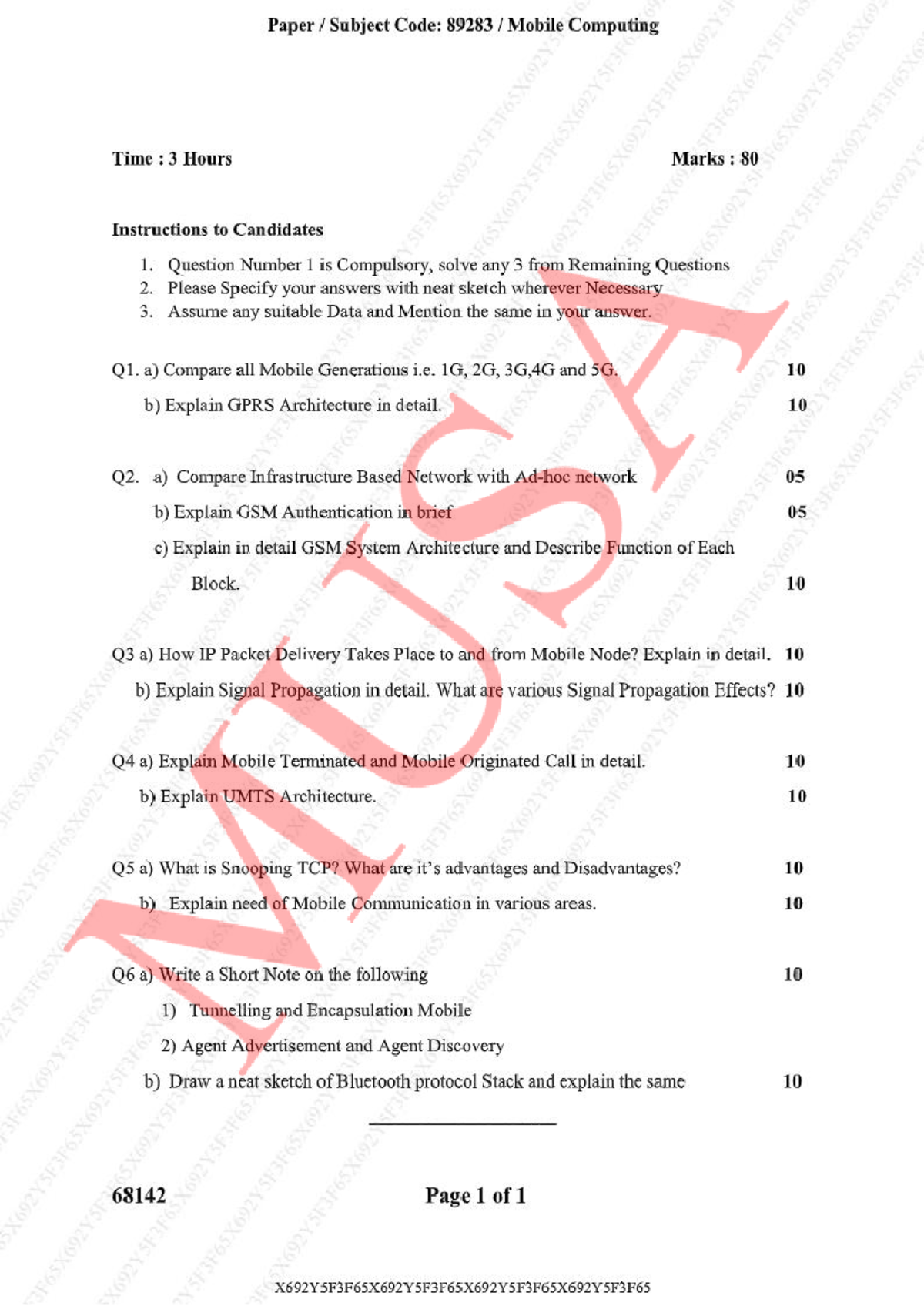 Mobile Computing & AI Exam Paper: Codes 89283 & 89284, 3 Hours, 80 ...