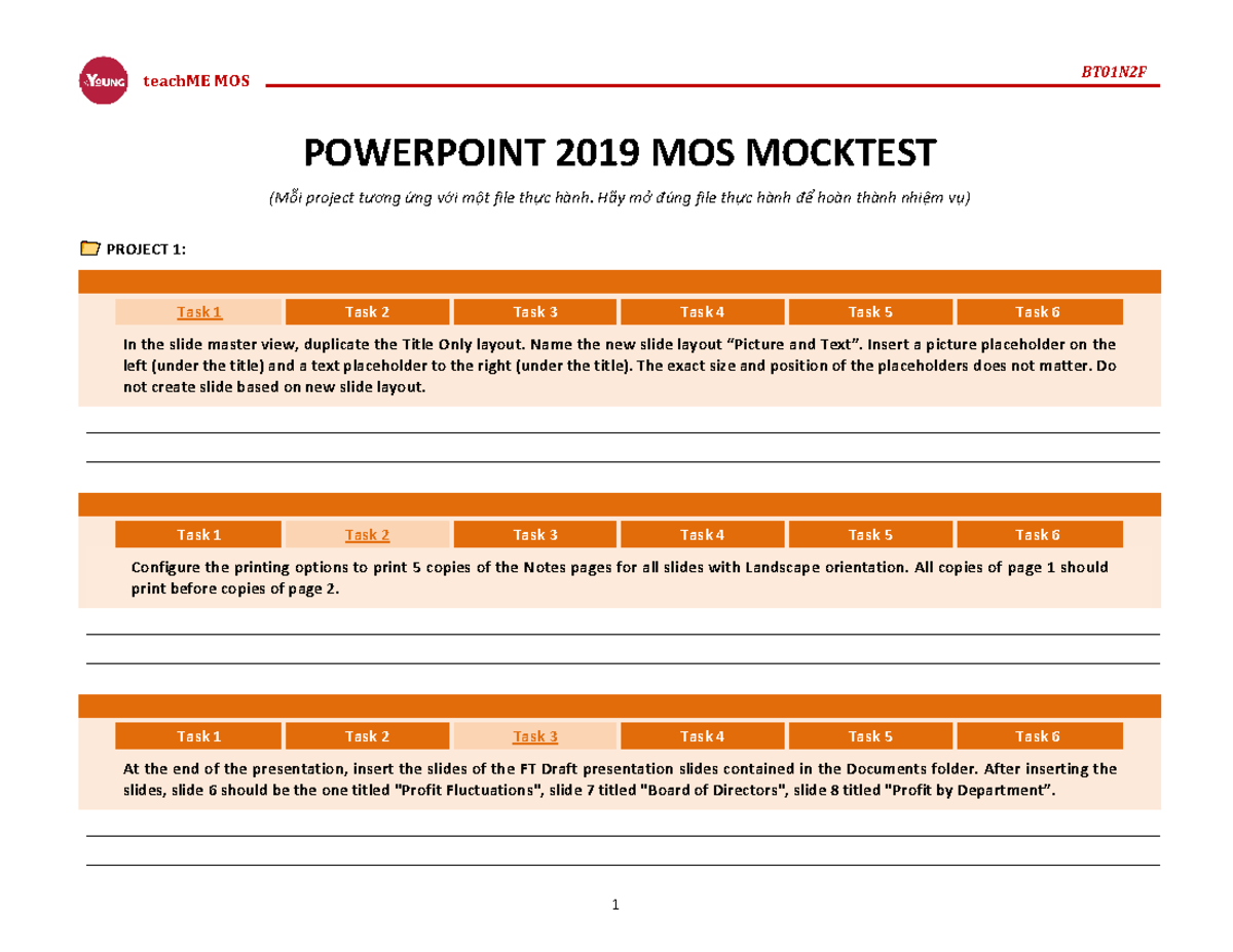 BT01N2F teachME MOS PowerPoint 2019 Mock Test Guide - Studocu