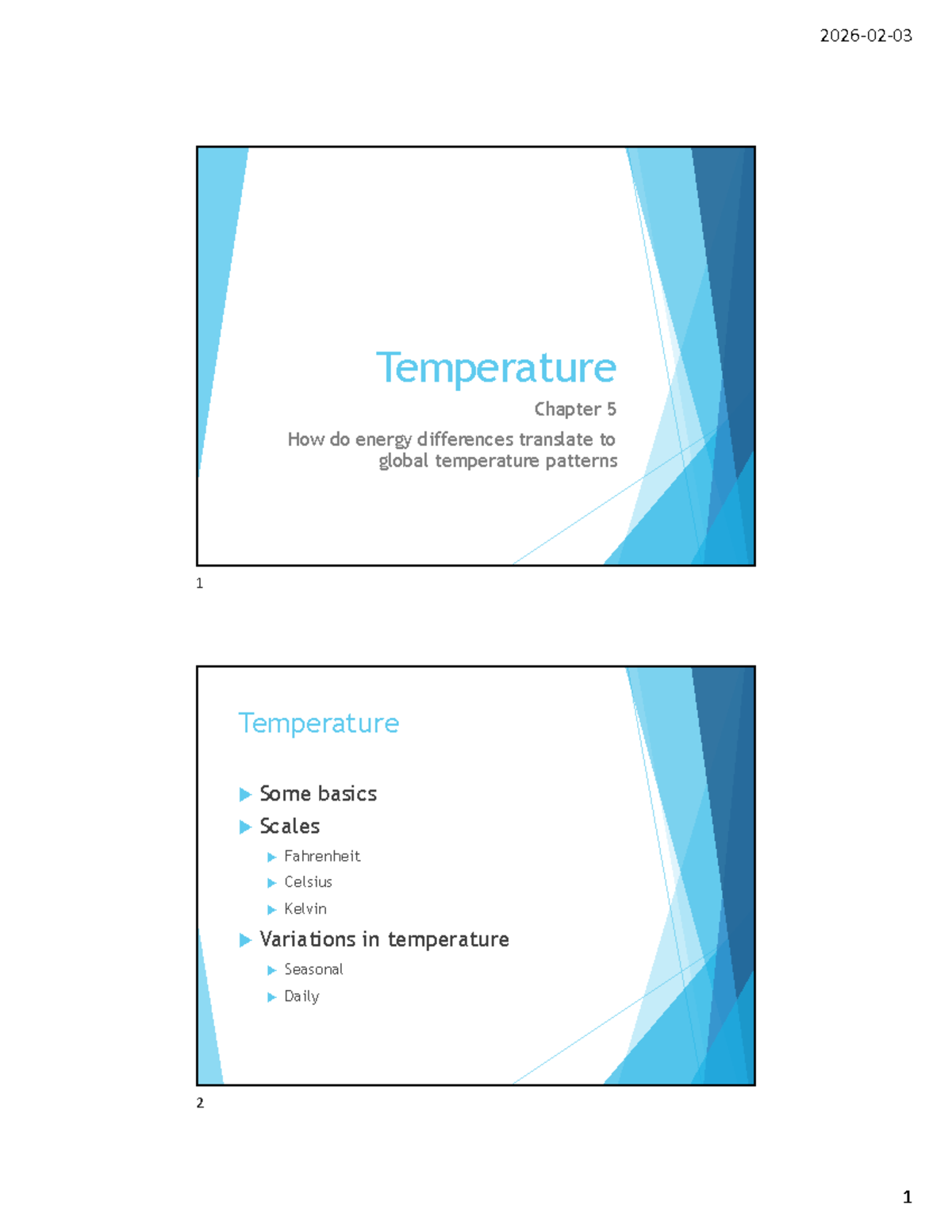 GEOG 1P10 - Lecture Notes on Temperature Patterns and Variations - Studocu