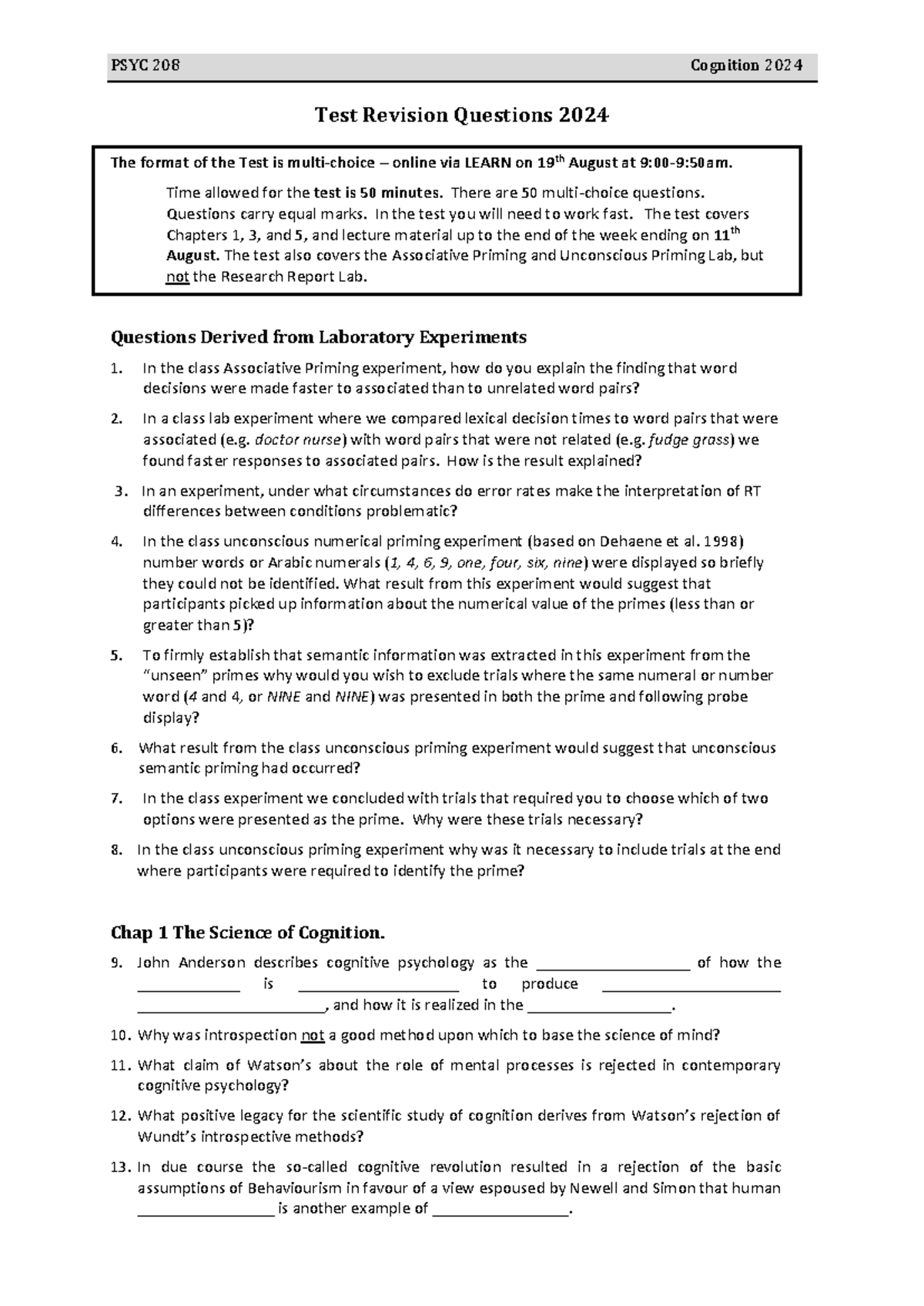 PSYC 208 Practice Exam Questions: Past Papers & Revision Notes - Studocu