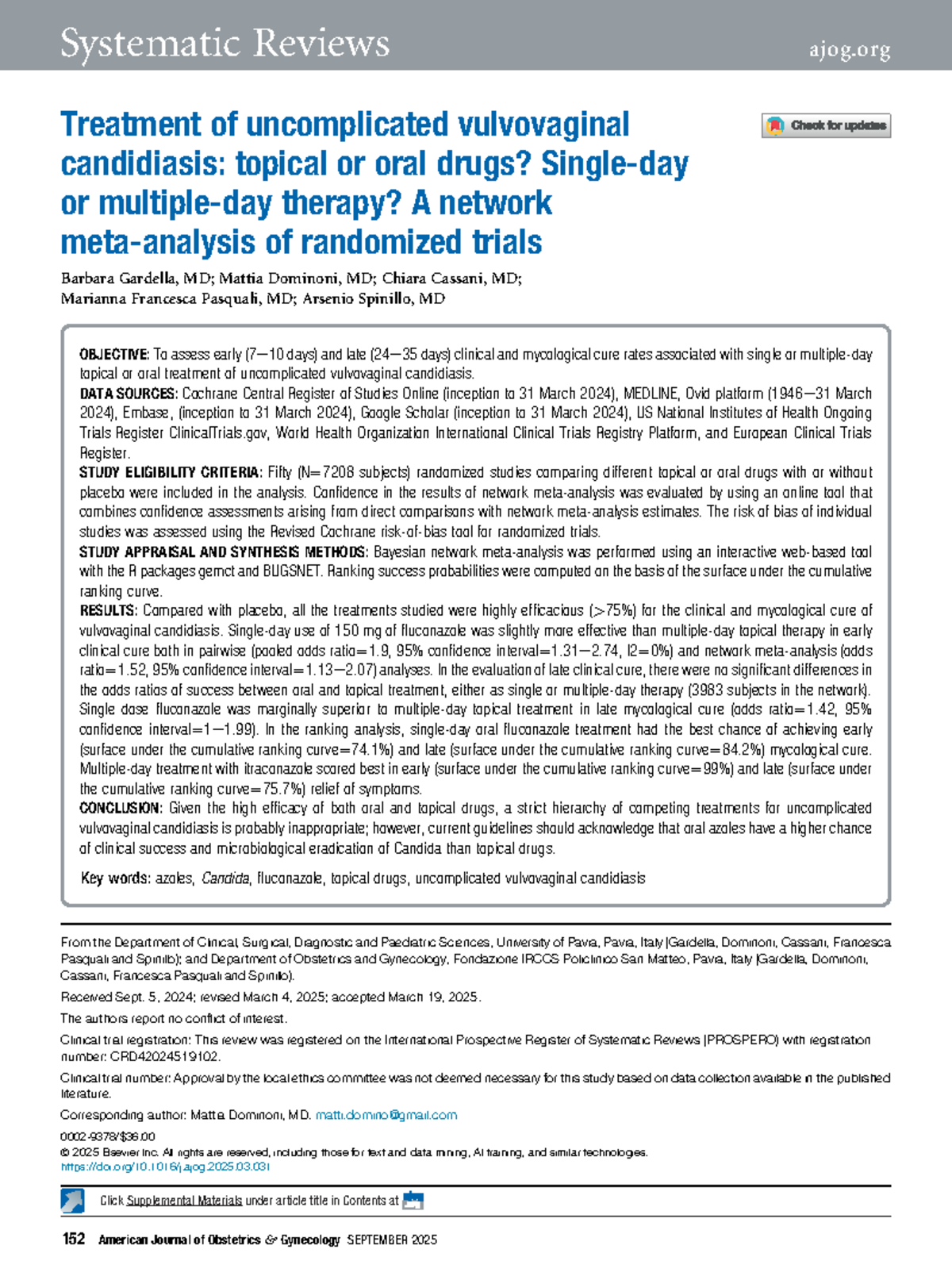 Systematic Review: Treatment of Uncomplicated Vulvovaginal Candidiasis ...
