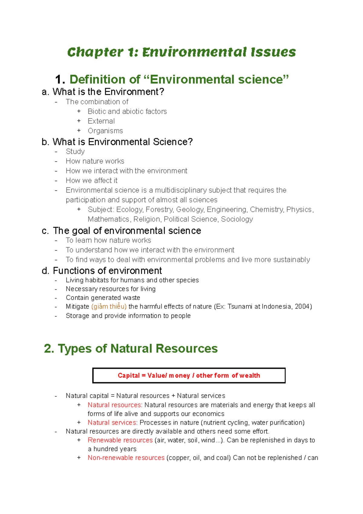 Note Midterm Environmental Science - Chapter 1: Environmental Issues 1 ...