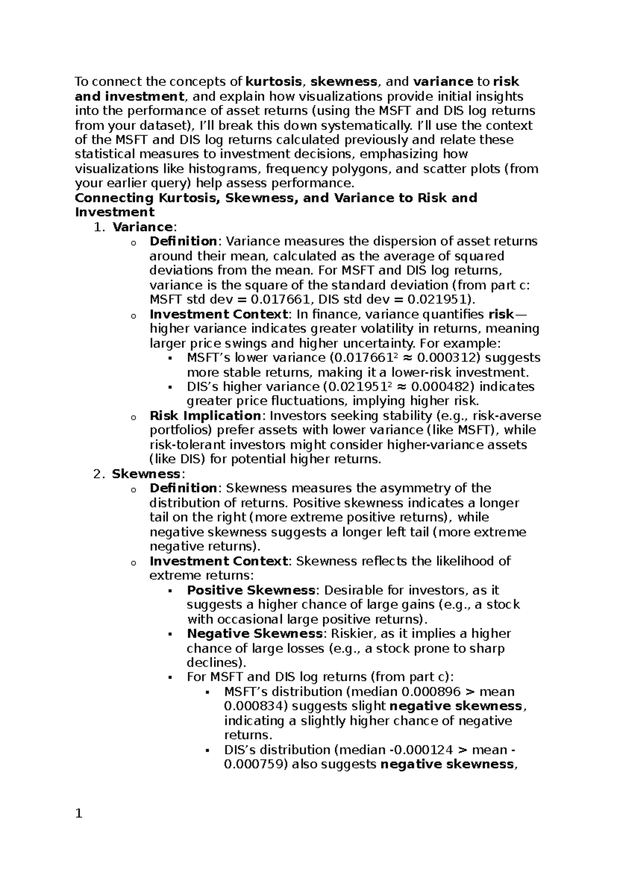 Kurtosis, Skewness, and Variance in Risk & Investment Analysis - Studocu