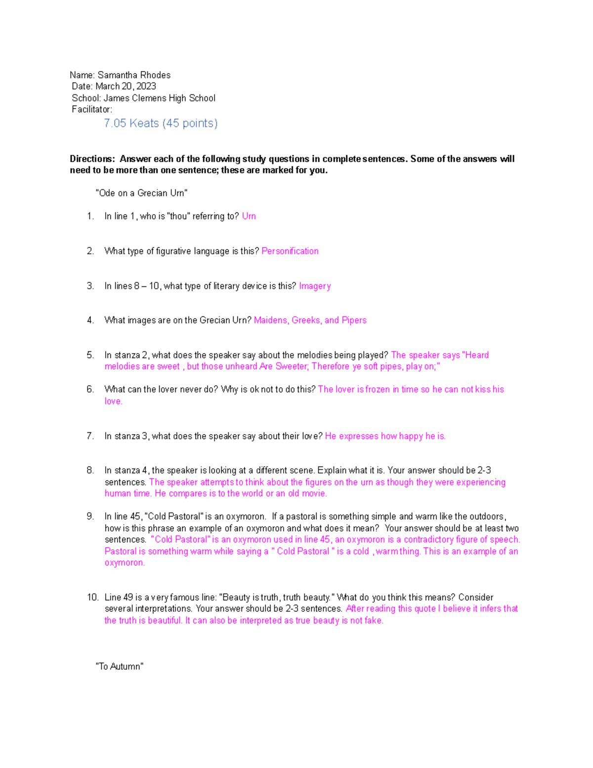7.05 Keats - Study Guide for Analyzing Romantic Poems and Themes - Studocu