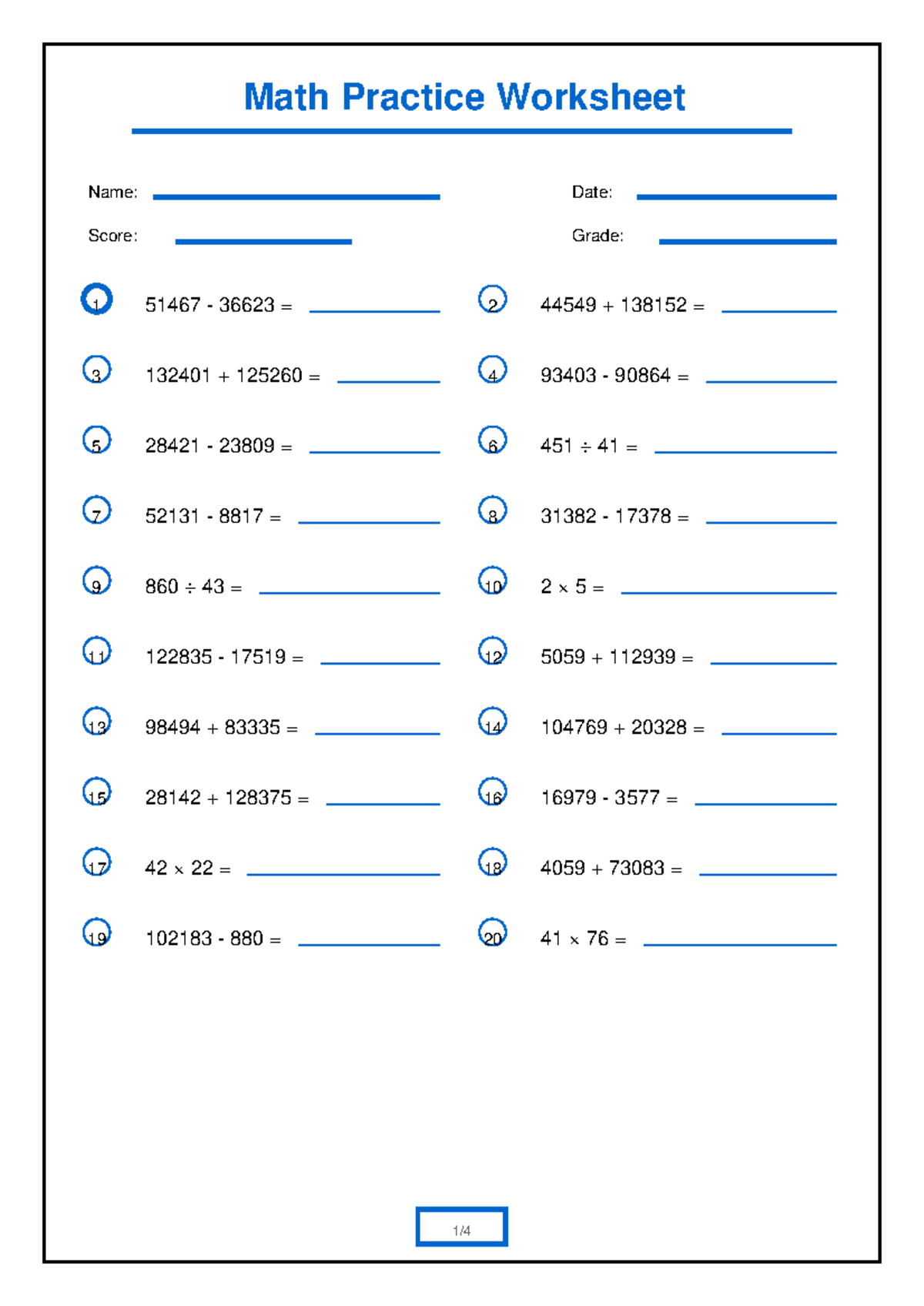 Math Practice Worksheet 1 (51467) - Problem Set & Solutions - Studocu